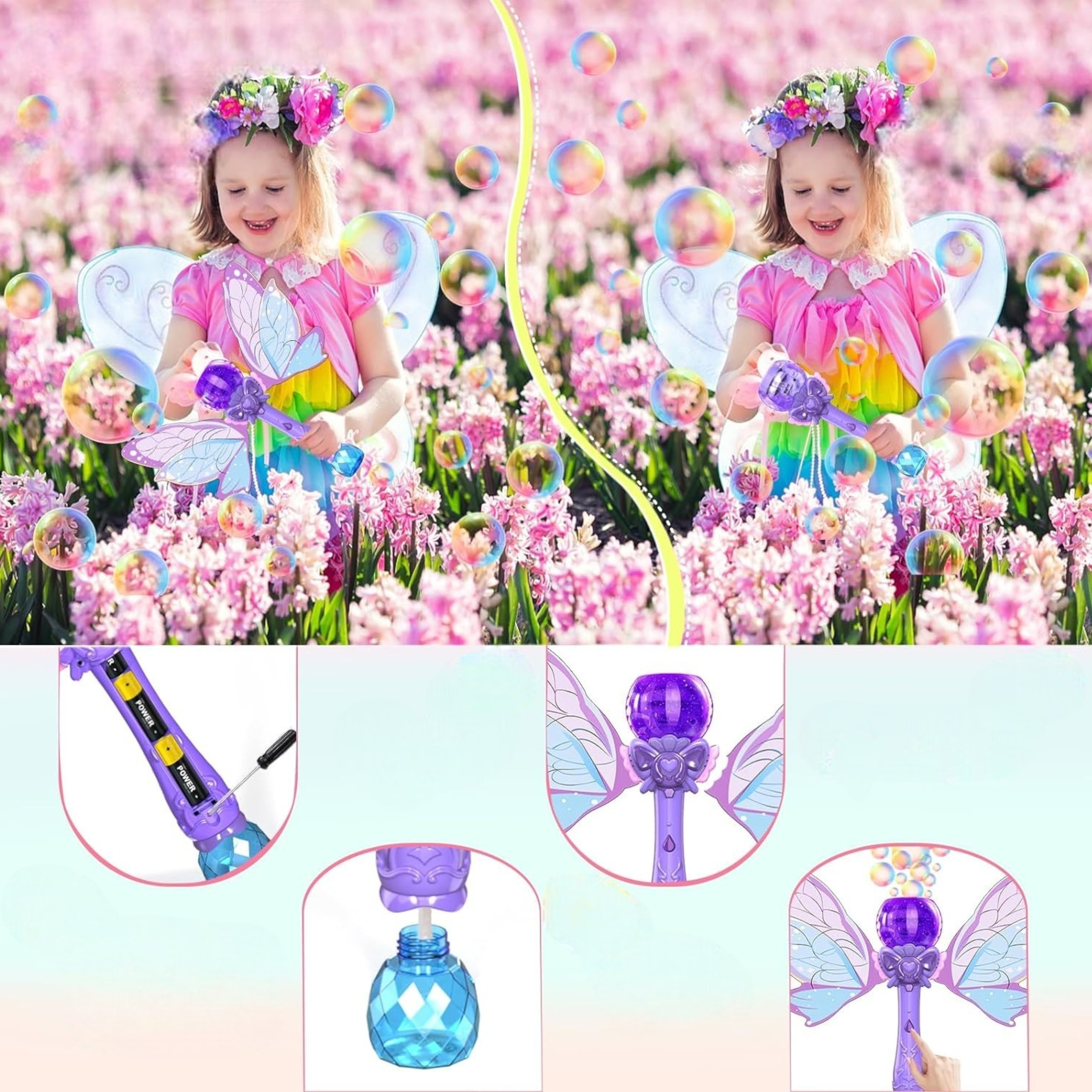 Różdżka motyl do baniek mydlanych ze skrzydłami bańki światła MY232-2