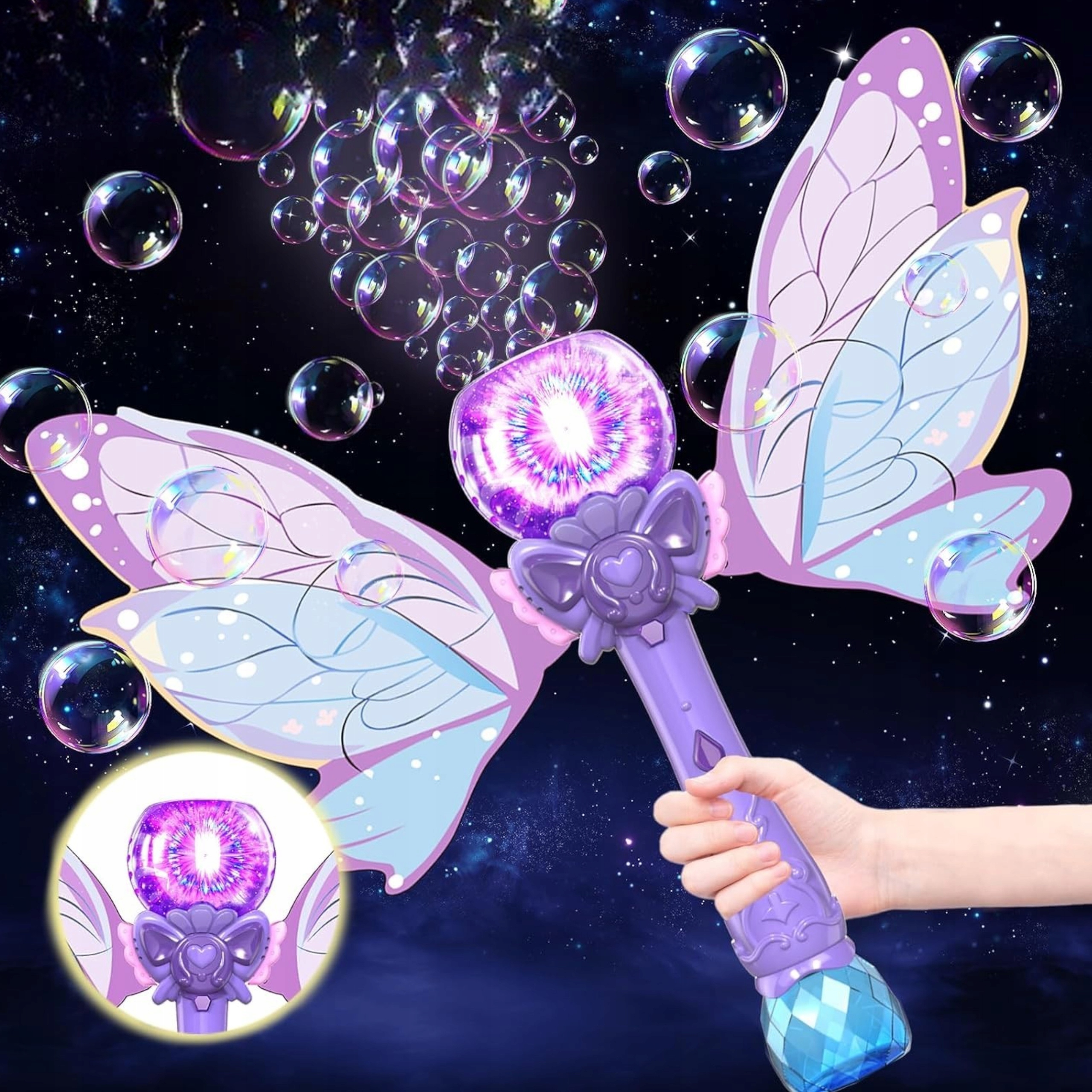 Różdżka motyl do baniek mydlanych ze skrzydłami bańki światła MY232-2