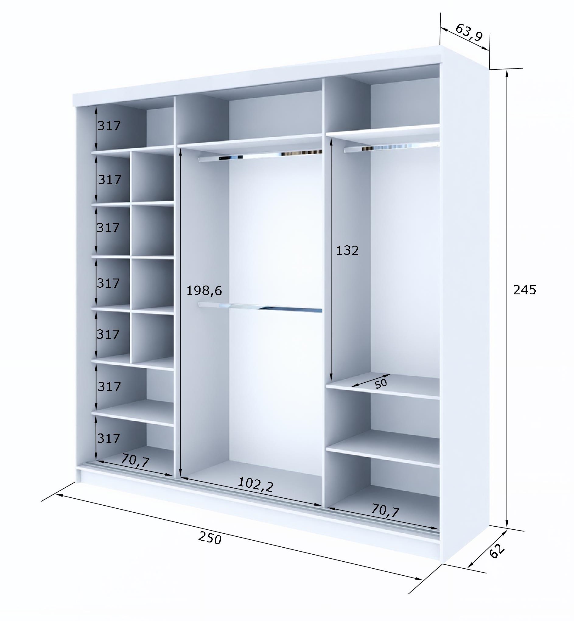 Szafa Przesuwna PARIS 250cm fronty wysoki połysk czarna