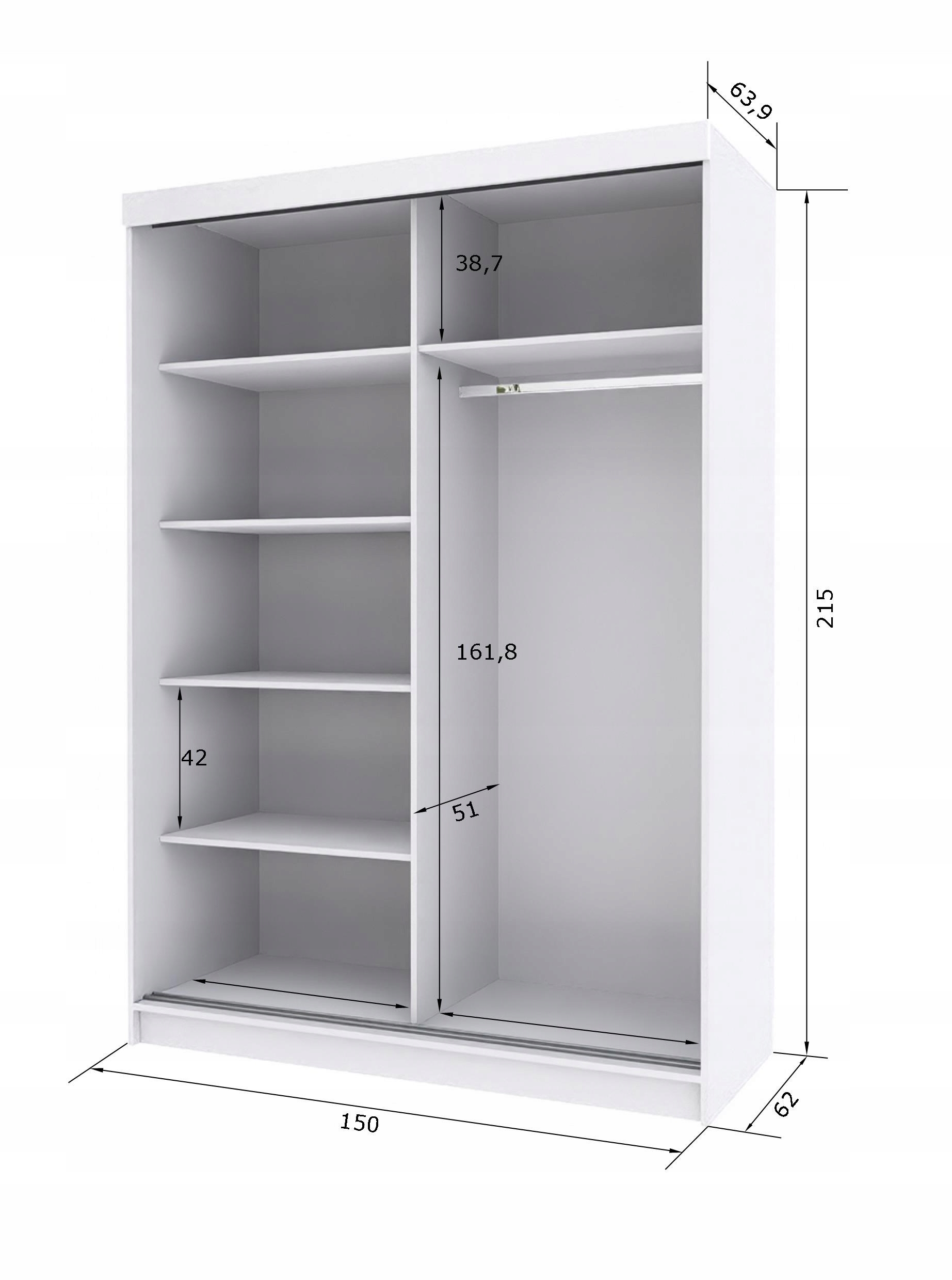 Szafa Przesuwna PARIS 150 Połysk szara