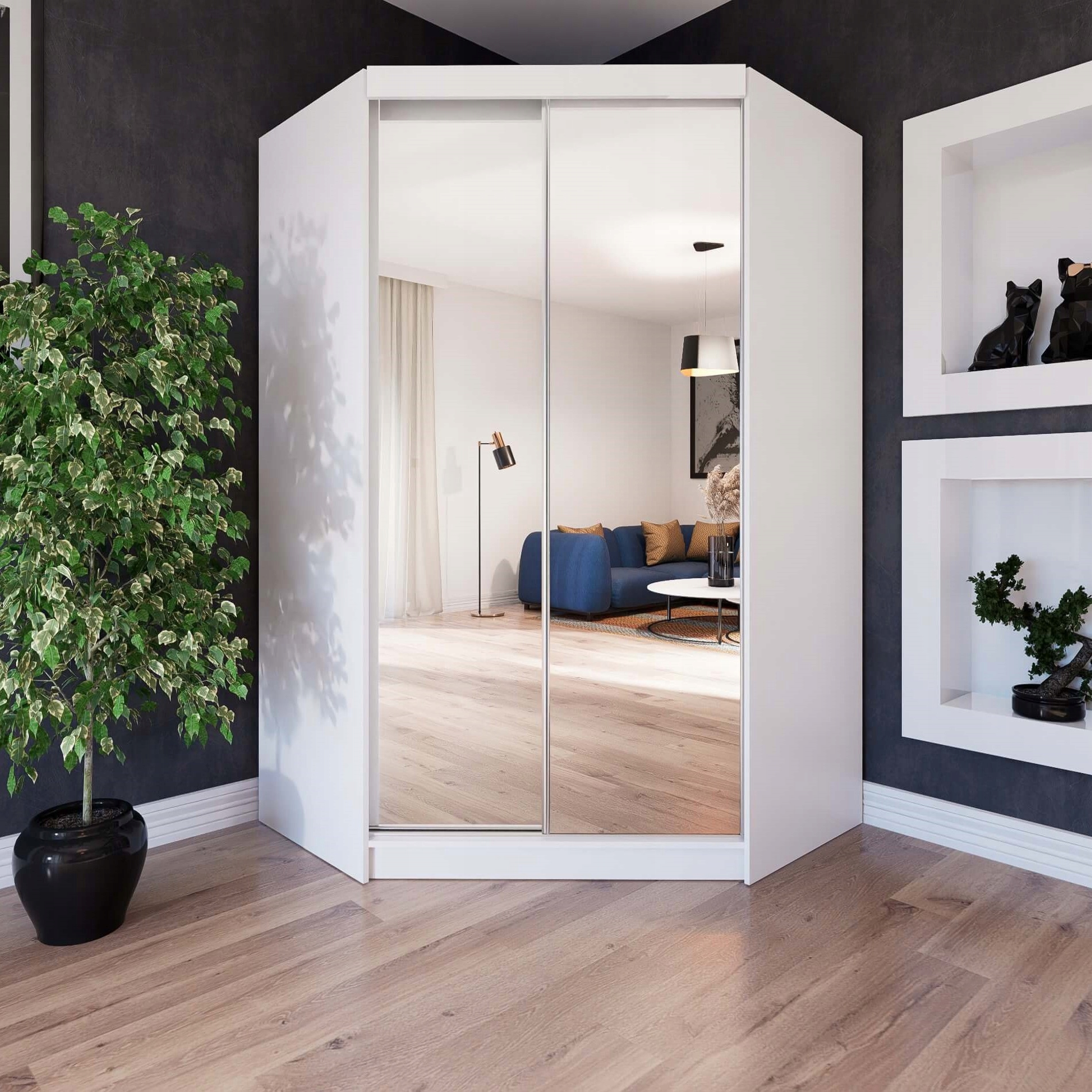 Szafa przesuwna NAROŻNA PARIS lustro na froncie