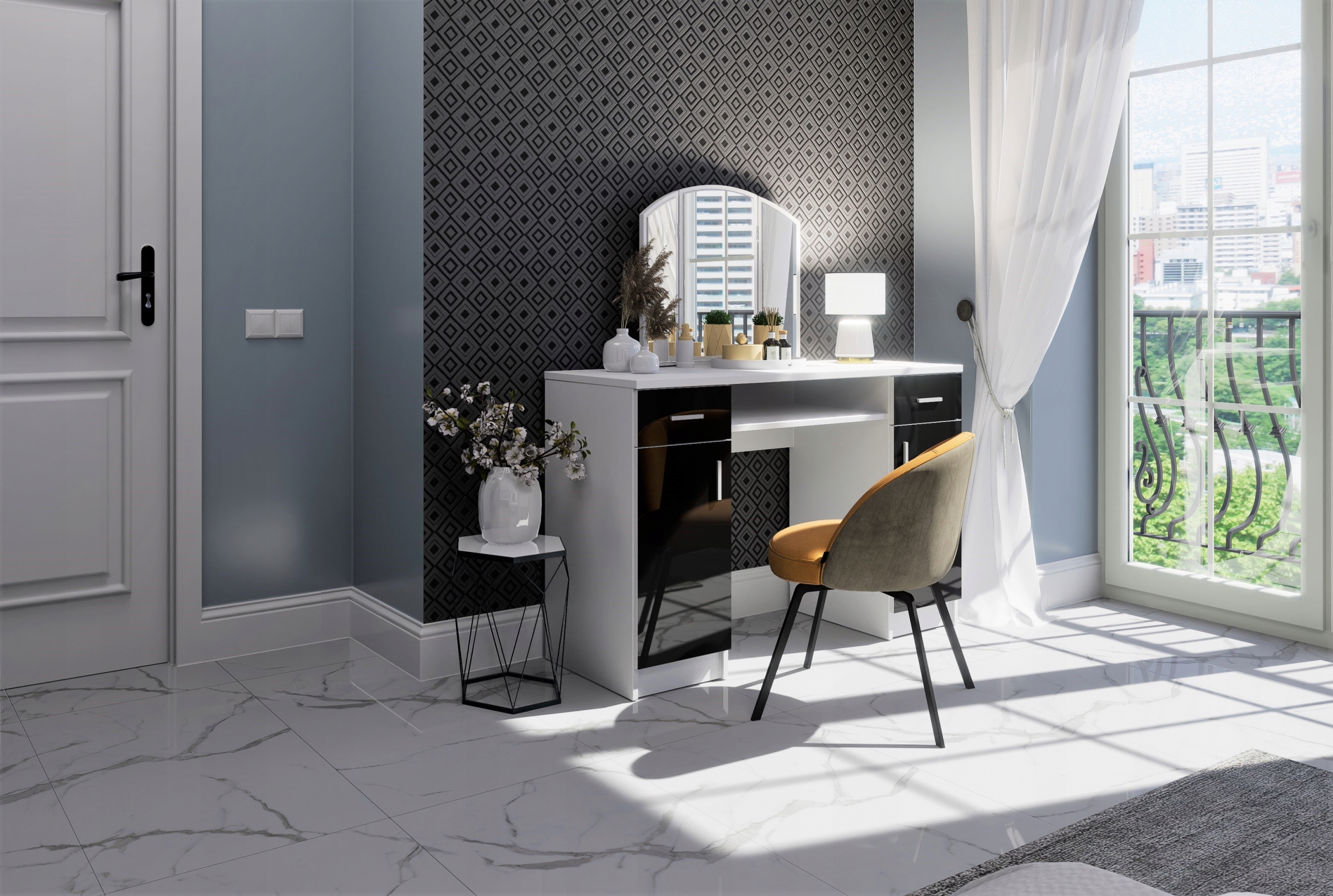 Toaletka kosmetyczna PARIS + Lustro Połysk