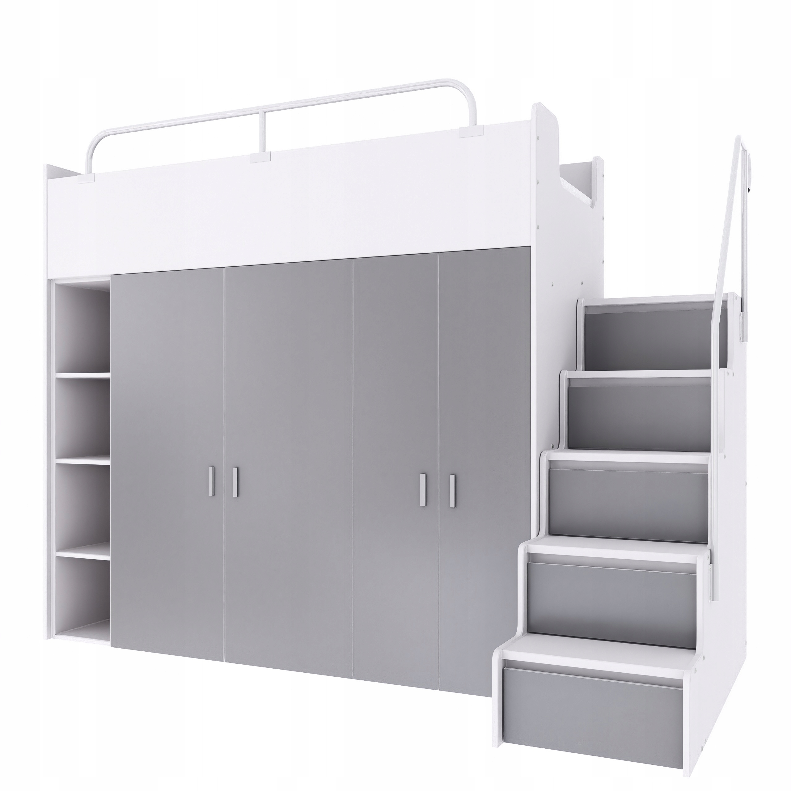 Łóżko piętrowe JSM2 90x200 + duża szafa i otwarty regał szary kolor