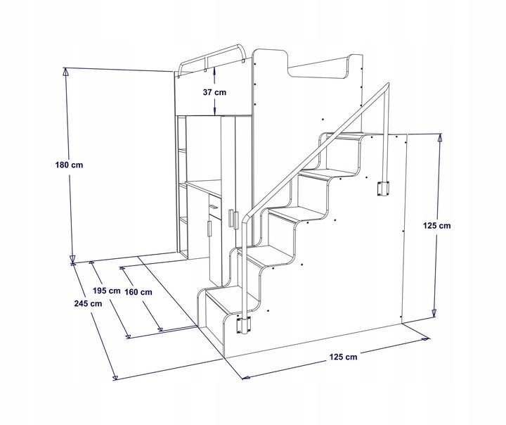 Łóżko piętrowe JSM4 z szafą i biurkiem pomarańczowy mat -materac K2