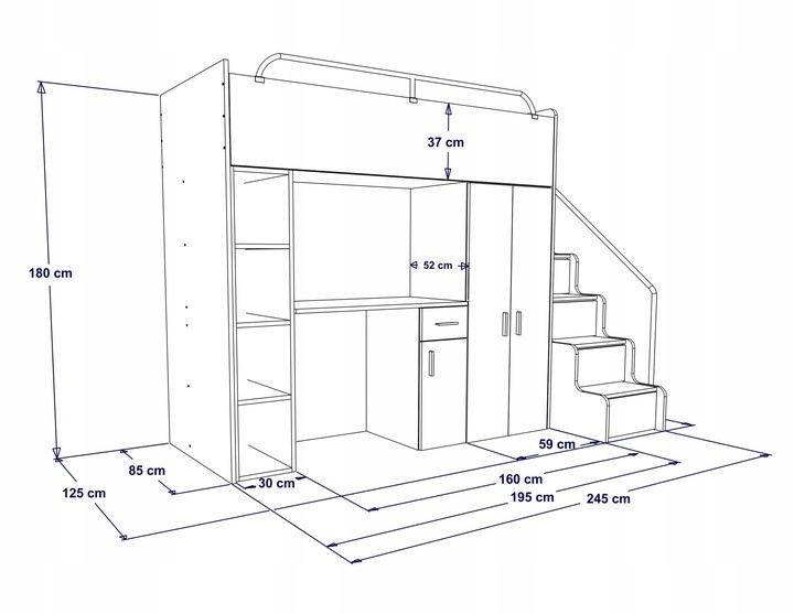 Łóżko piętrowe JSM4 80x190 z szafą i biurkiem pomarańcz +materac K2