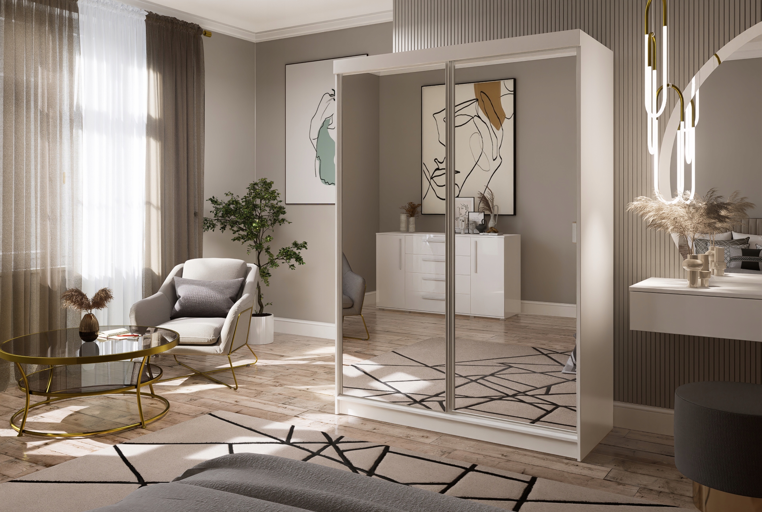 Szafa Przesuwna PARIS 150 połysk lustro