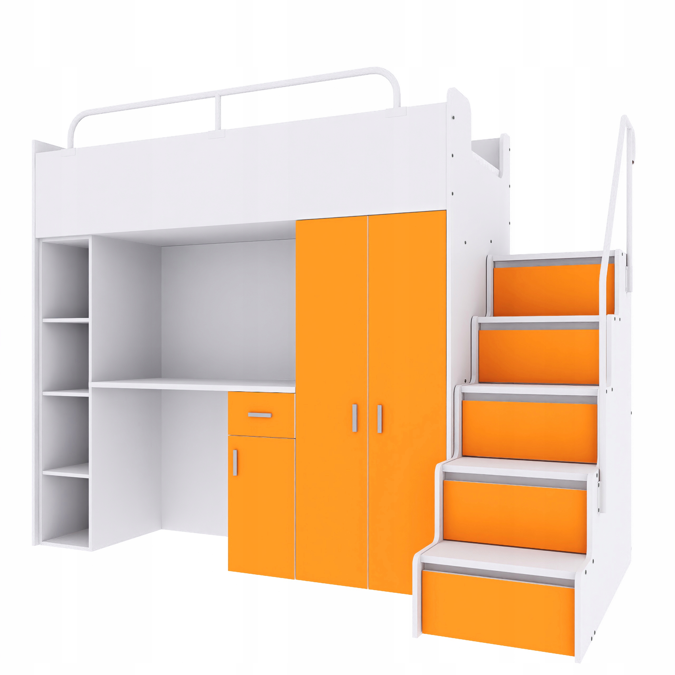 Łóżko piętrowe JSM4 80x190 z szafą i biurkiem pomarańcz +materac K2
