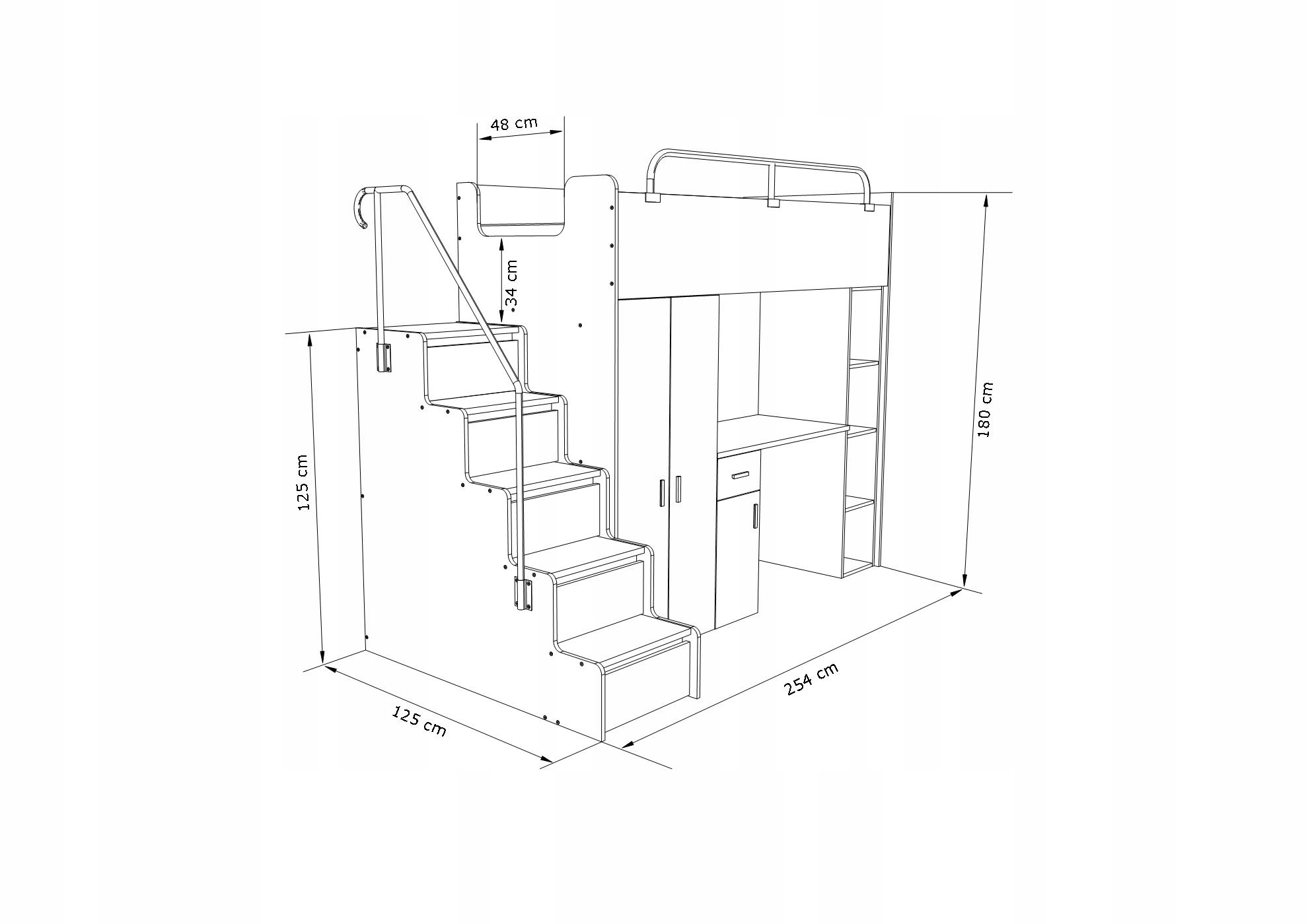 Łóżko piętrowe JSM4 z biurkiem 90x200 szary mat + materac Gratis!