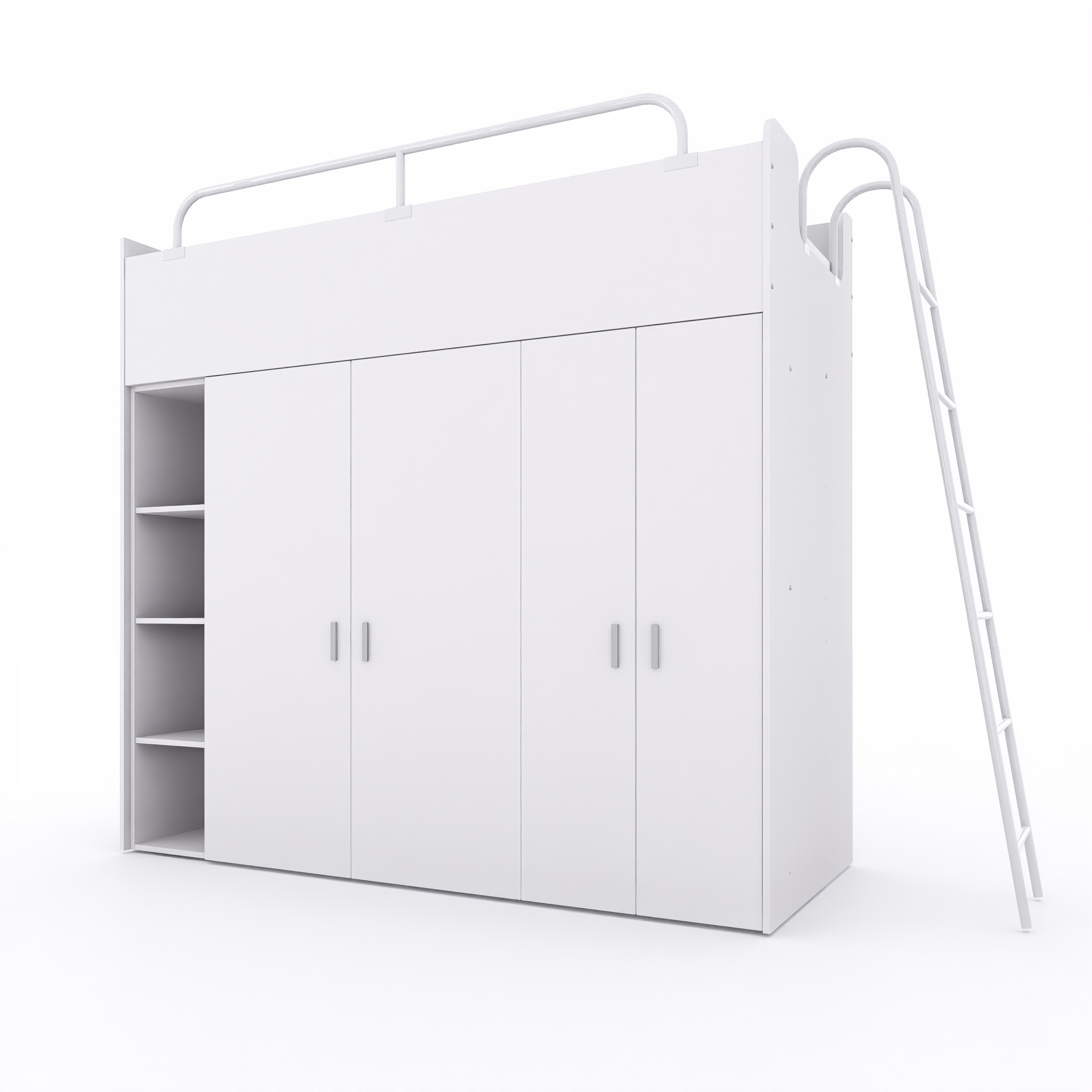 Łóżko piętrowe JSM2 z drabinką i 2 szafami biały mat