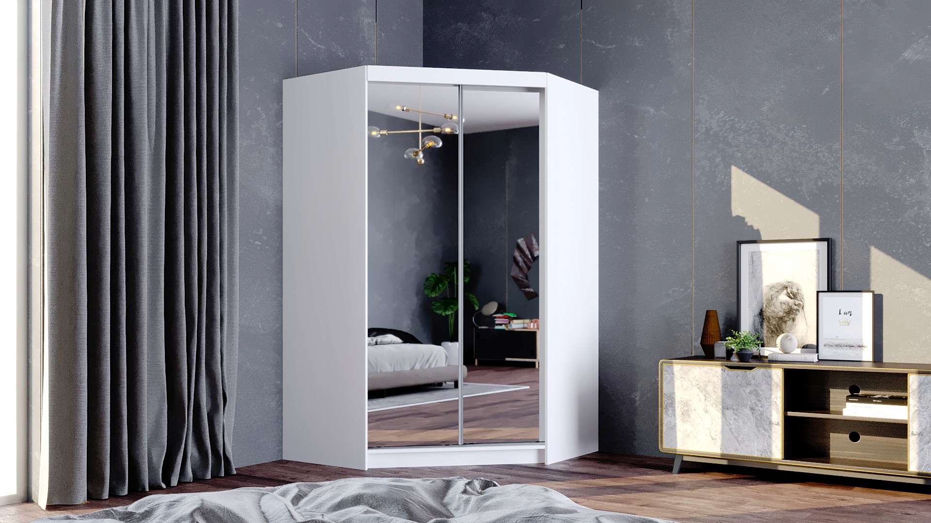 Szafa przesuwna NAROŻNA PARIS lustro na froncie