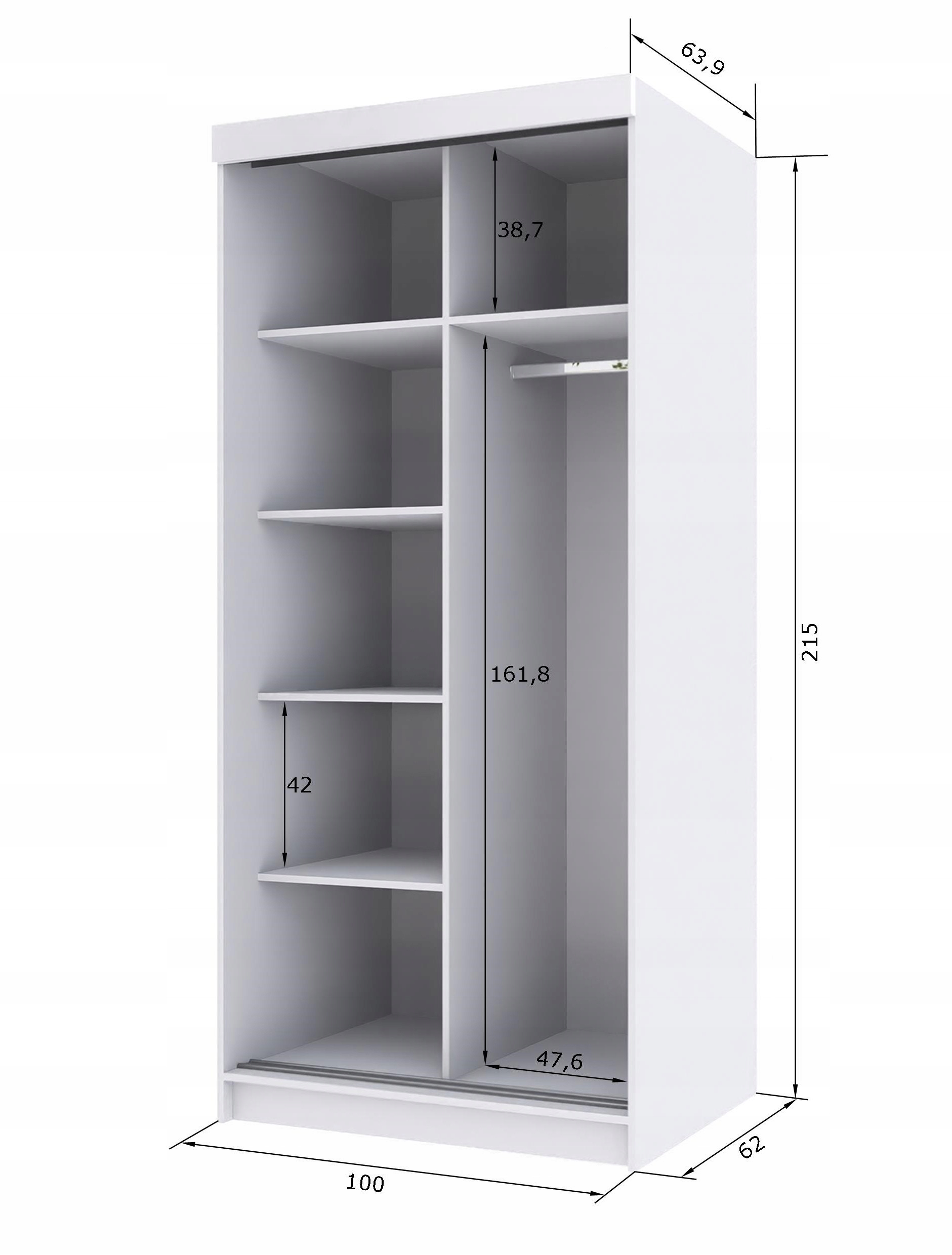 Szafa przesuwna dwudrzwiowa PARIS 100 cm biały matt