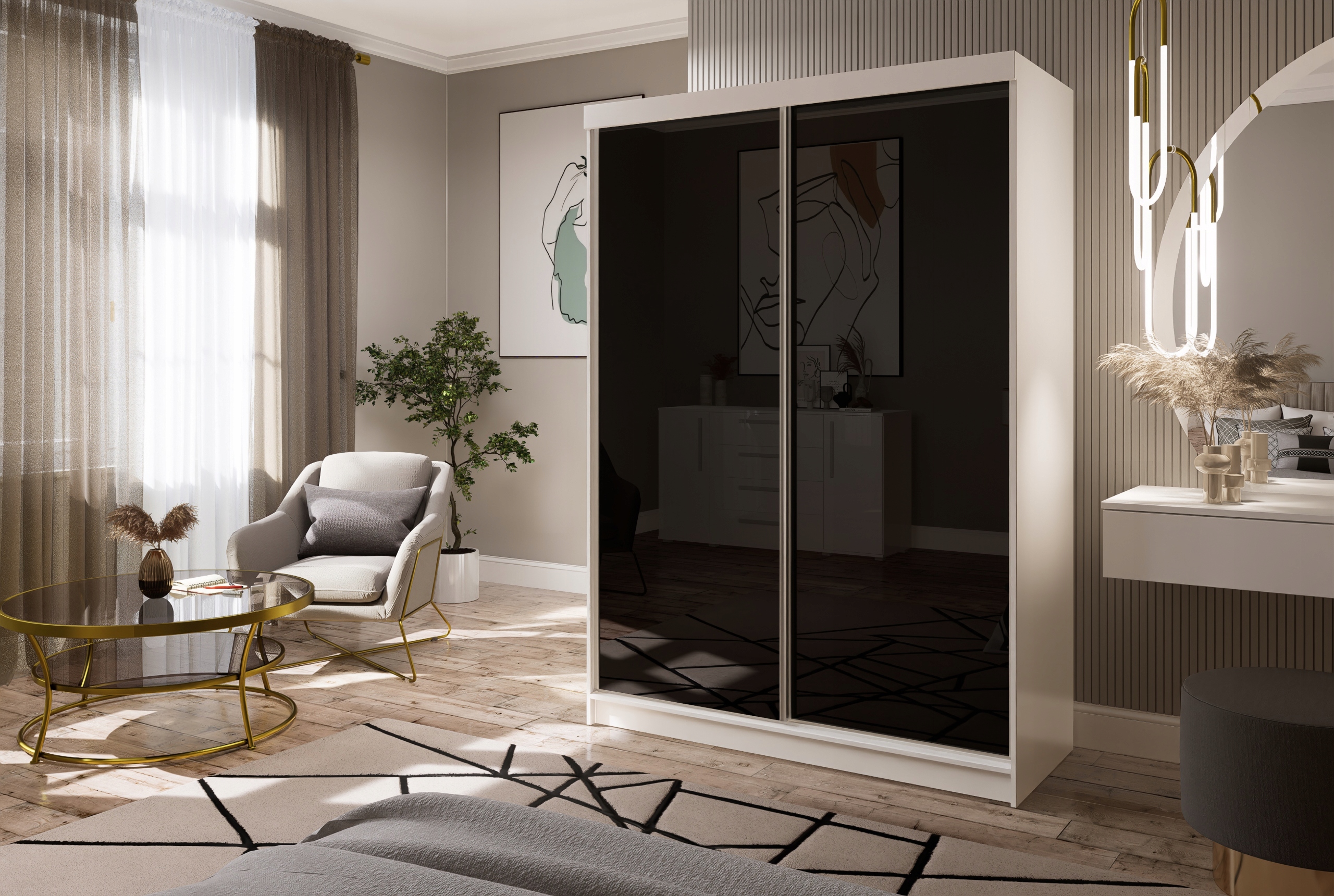 Szafa Przesuwna PARIS 150 Połysk czarna