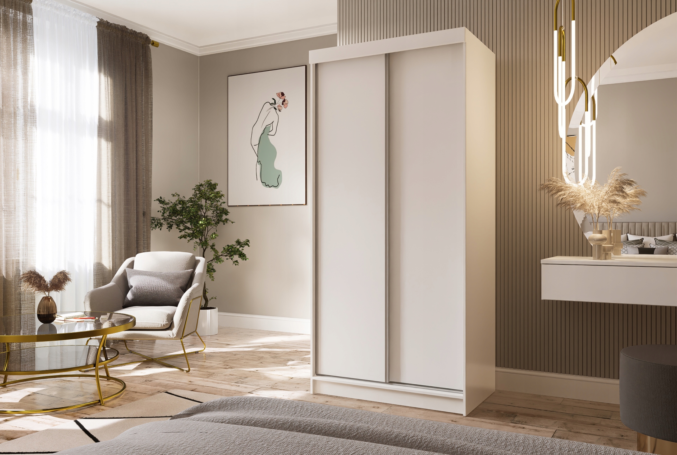 Szafa przesuwna dwudrzwiowa PARIS 100 cm biały matt