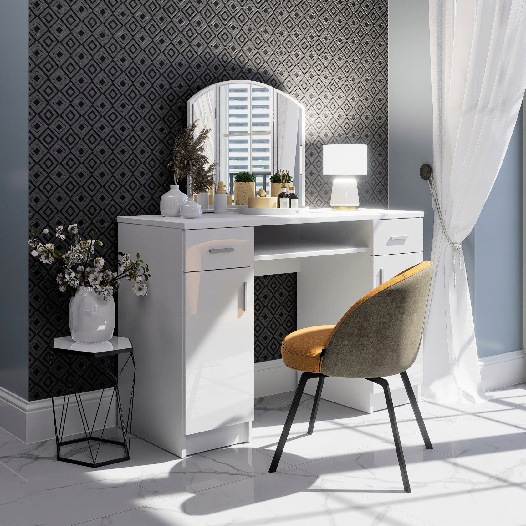 Toaletka kosmetyczna PARIS + Lustro Połysk