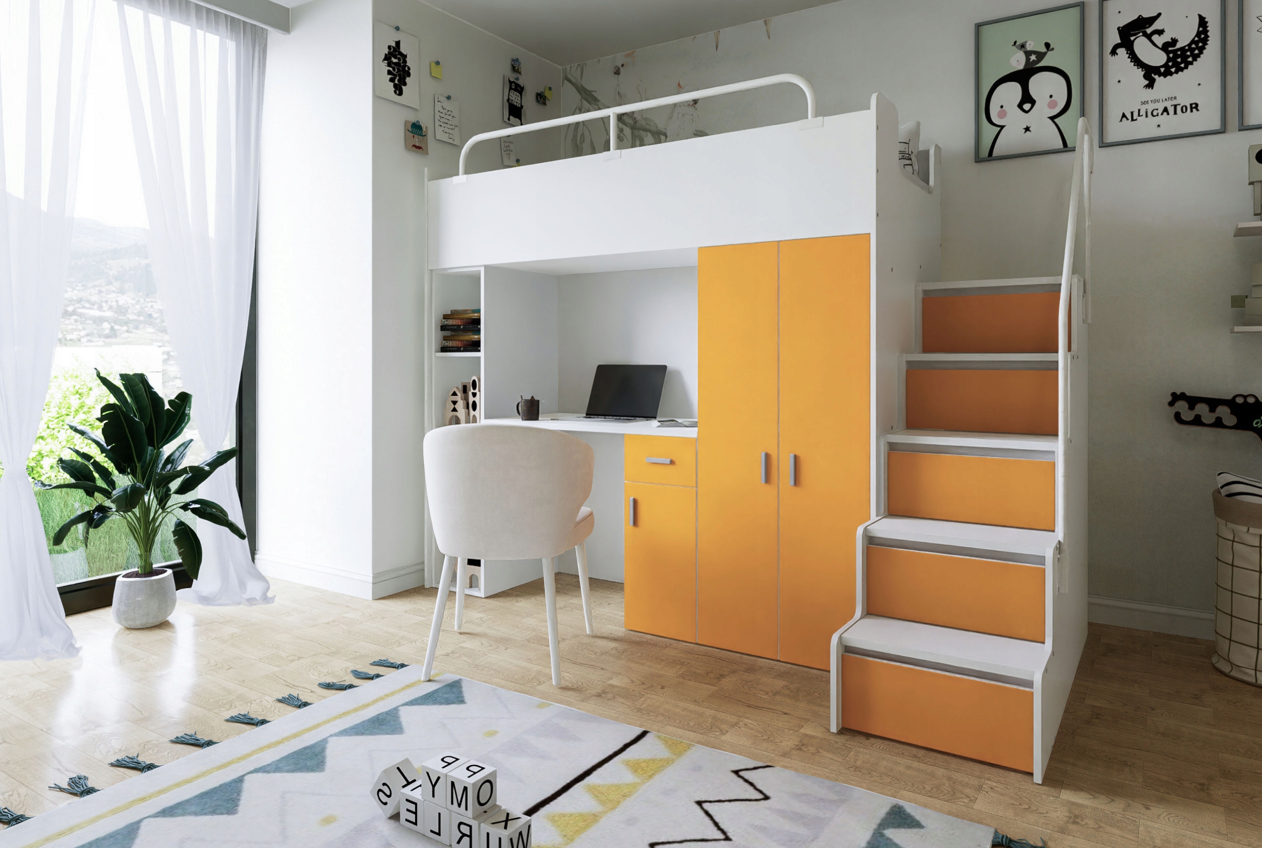 Łóżko piętrowe JSM4 z biurkiem 90x200 szary mat + materac Gratis!