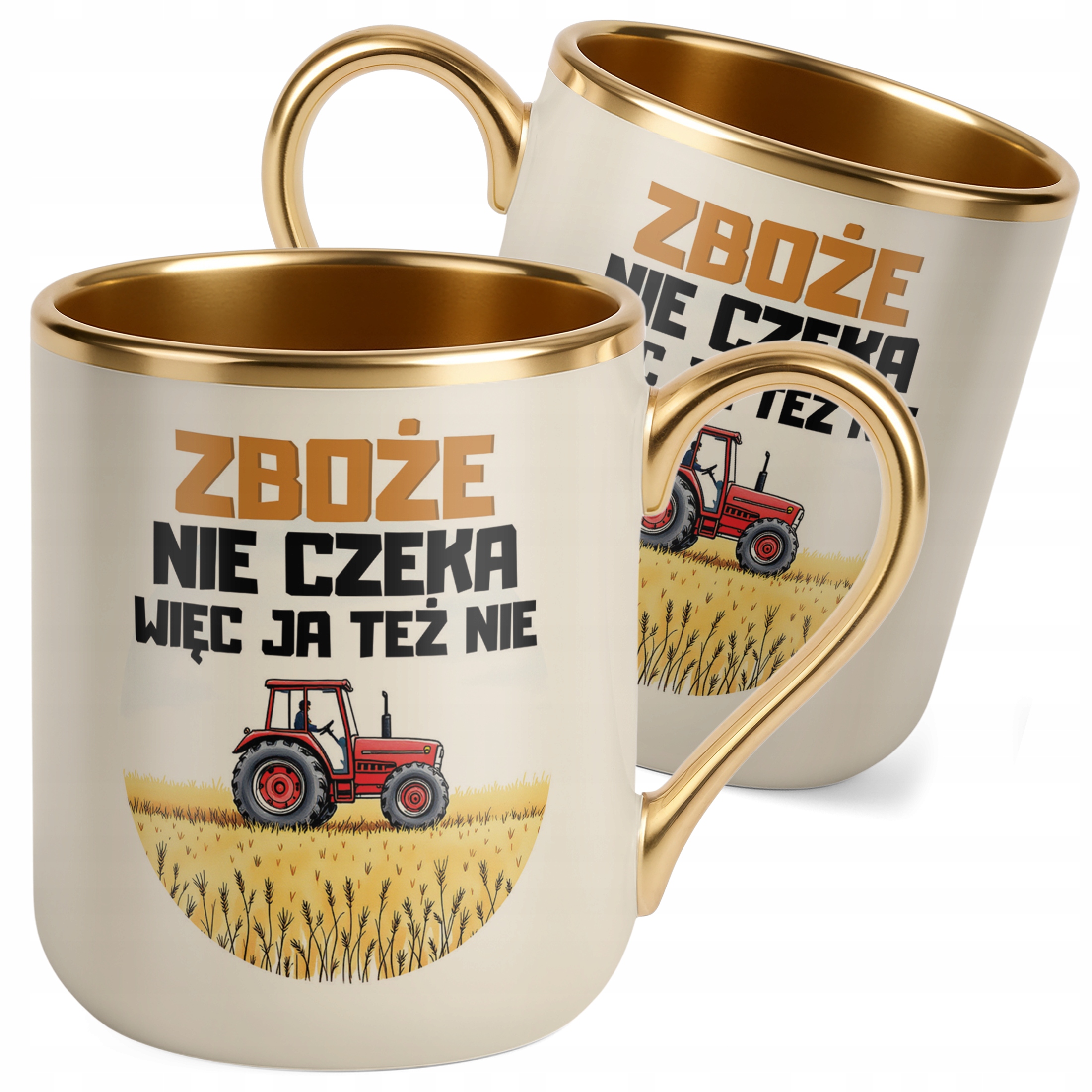 Kubek Premium Złoty Ecru Rolnik Dla Rolnika Traktor Zabawny Prezent