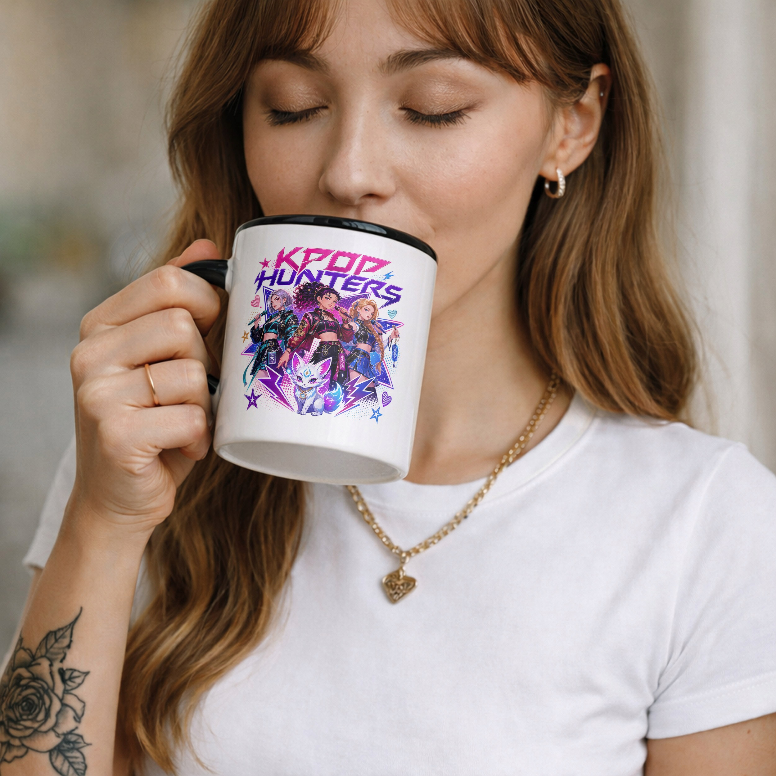 Zestaw Plecak Worek Kubek Czarny Z Nadrukiem ŁOWCZYNIE KPOP Dla Dzieci