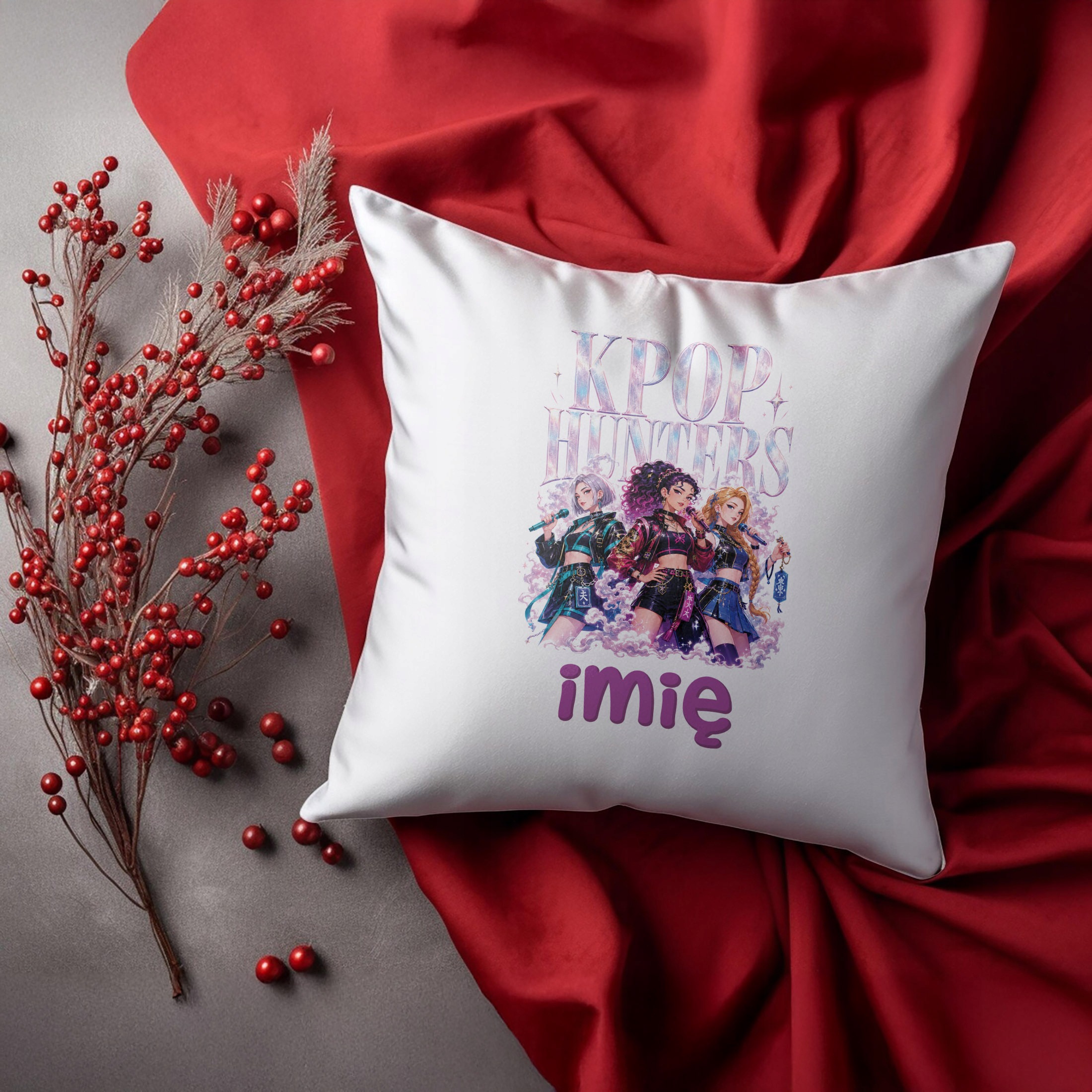 Zestaw Personalizowany Kubek Czarny Poduszka Łowczynie Kpop Prezent