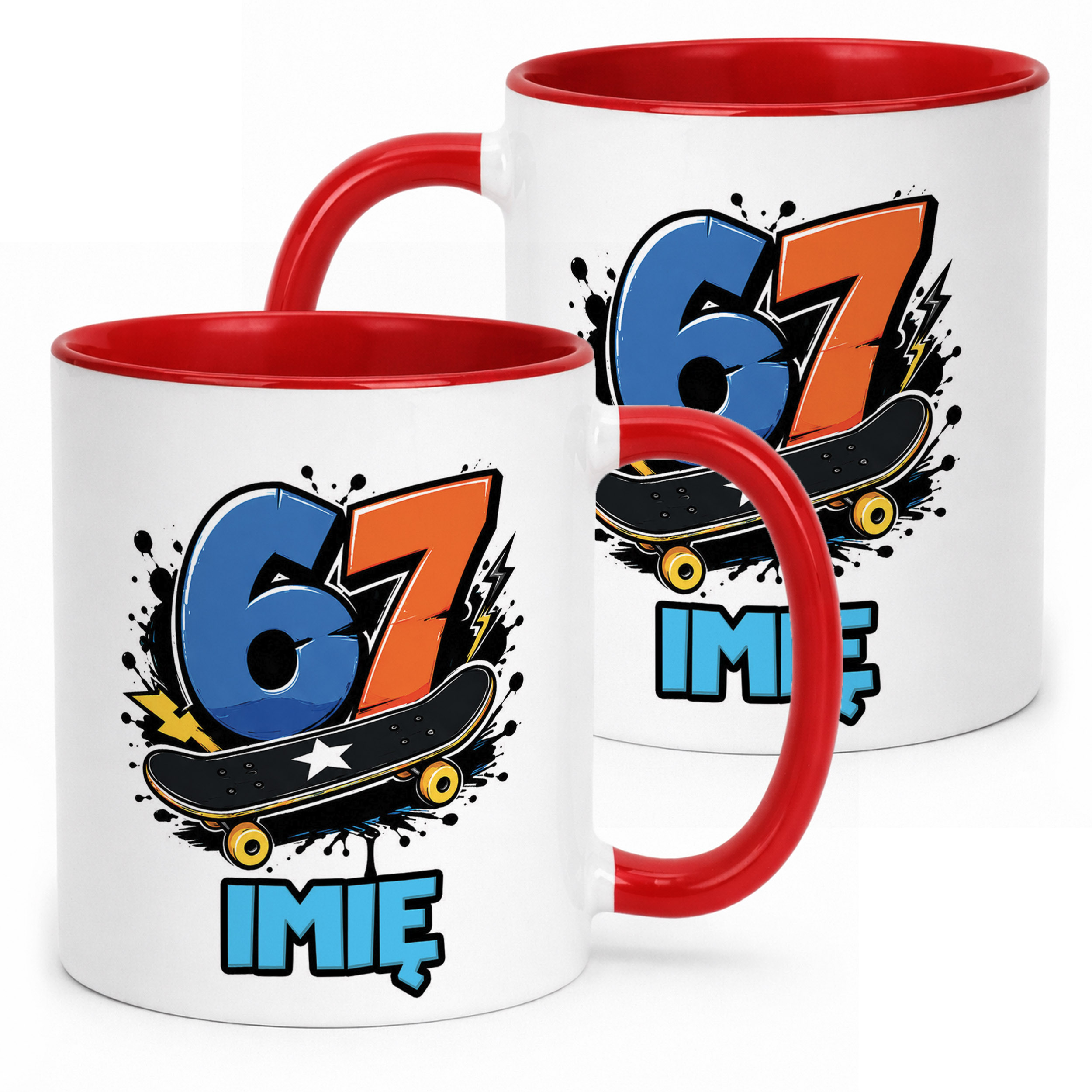 Kubek Czerwony z nadrukiem personalizowany 67 SIX SEVEN Dla Dzieci Prezent