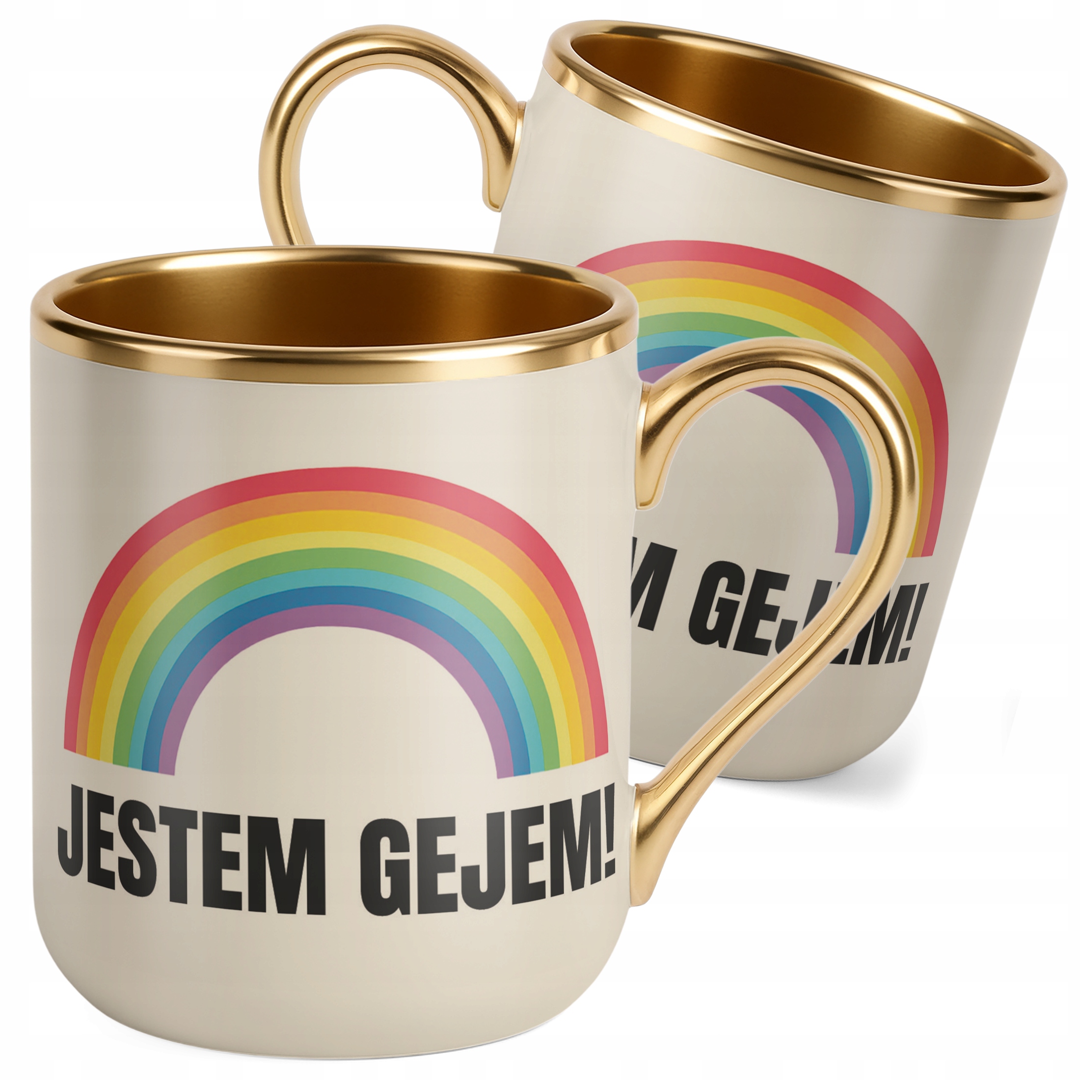 Kubek Premium Złoty Ecru I’M GAY Tęcza LGBT Jestem Gejem Prezent