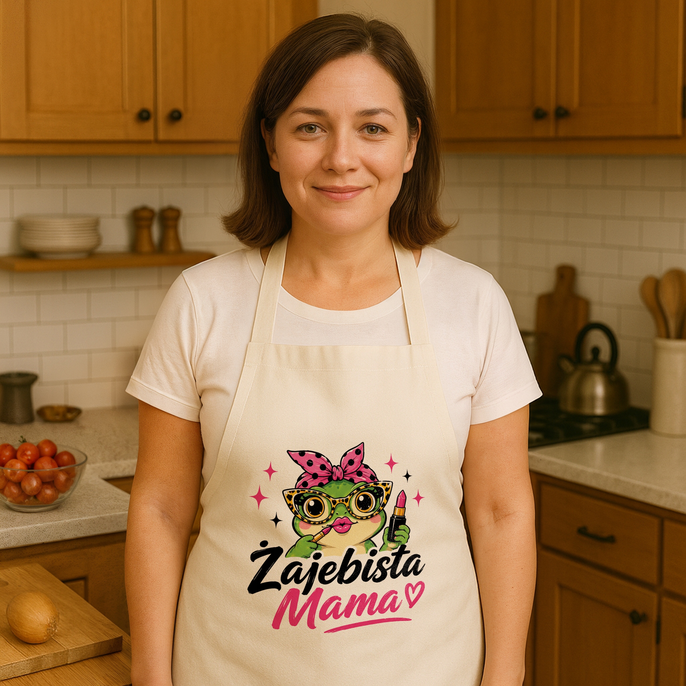 Bawełniany Fartuch Kuchenny Ecru Dzień Matki piękny prezent dla mamy