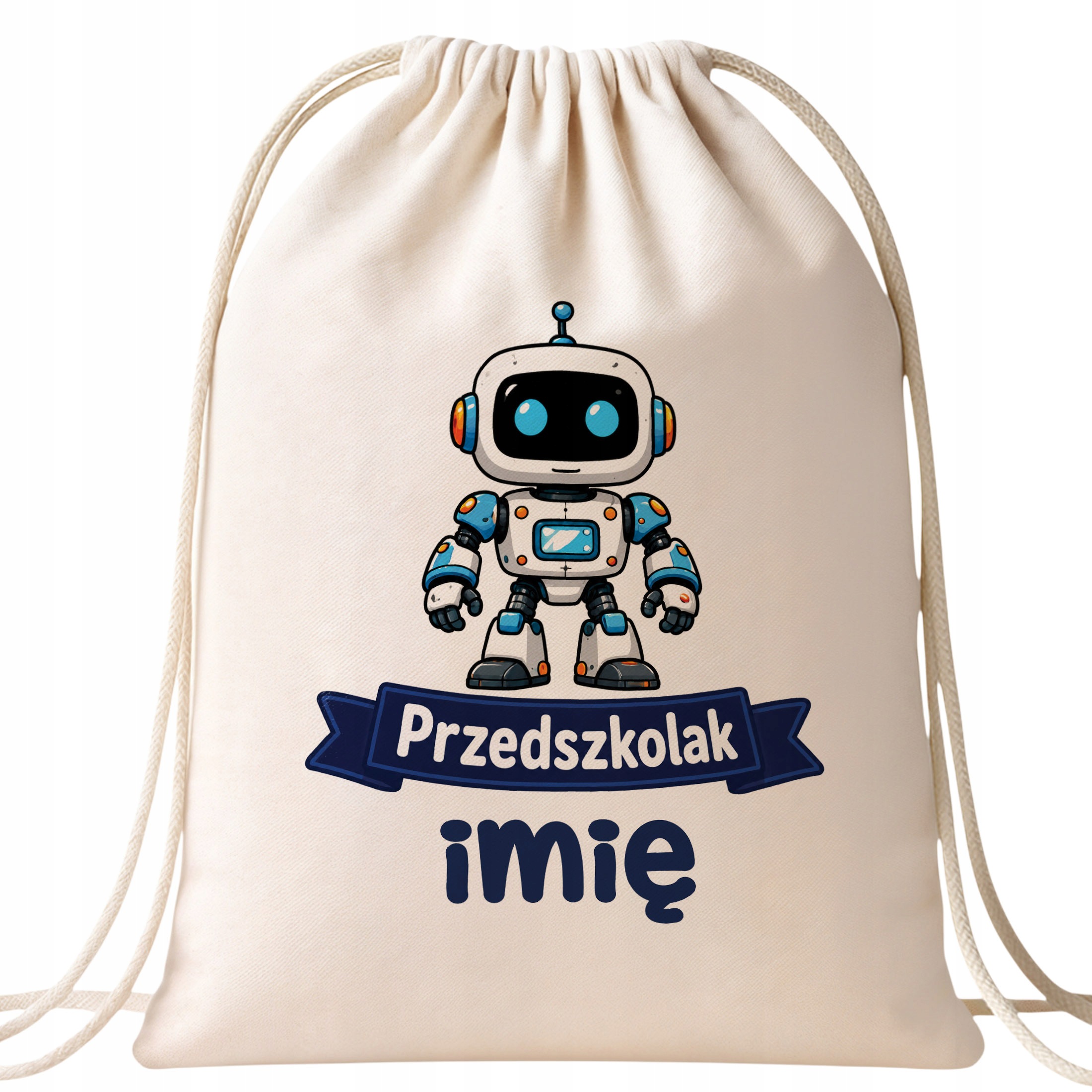 Zestaw Personalizowany Plecak Worek Kubek Czarny Przedszkolak Robot