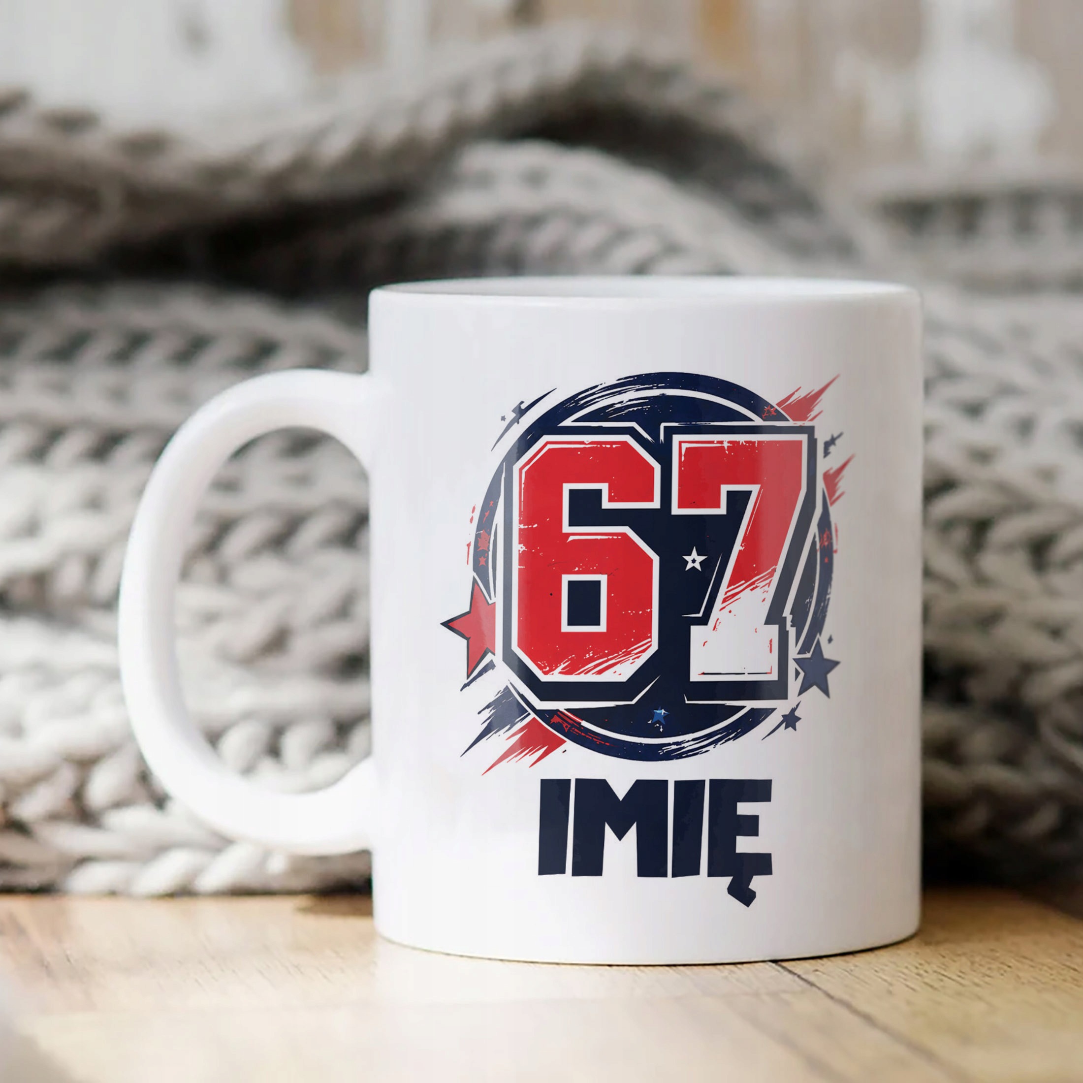 Biały Kubek z nadrukiem personalizowany SIX SEVEN 67 Dla Dzieci Prezent