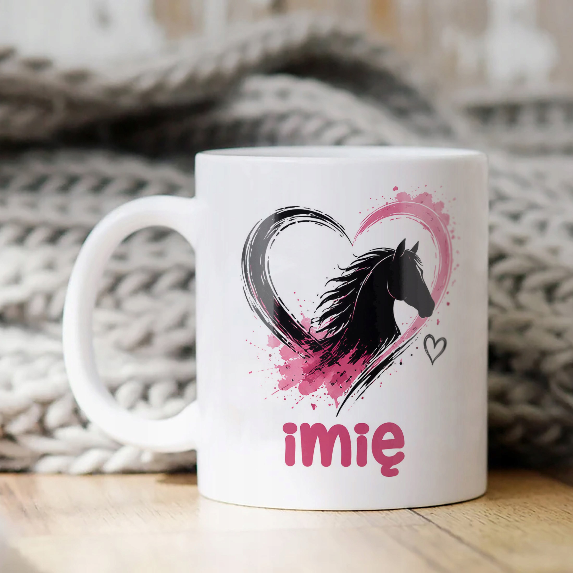 Biały Kubek z nadrukiem personalizowany Koń Jazda Konna Dla Dzieci Prezent