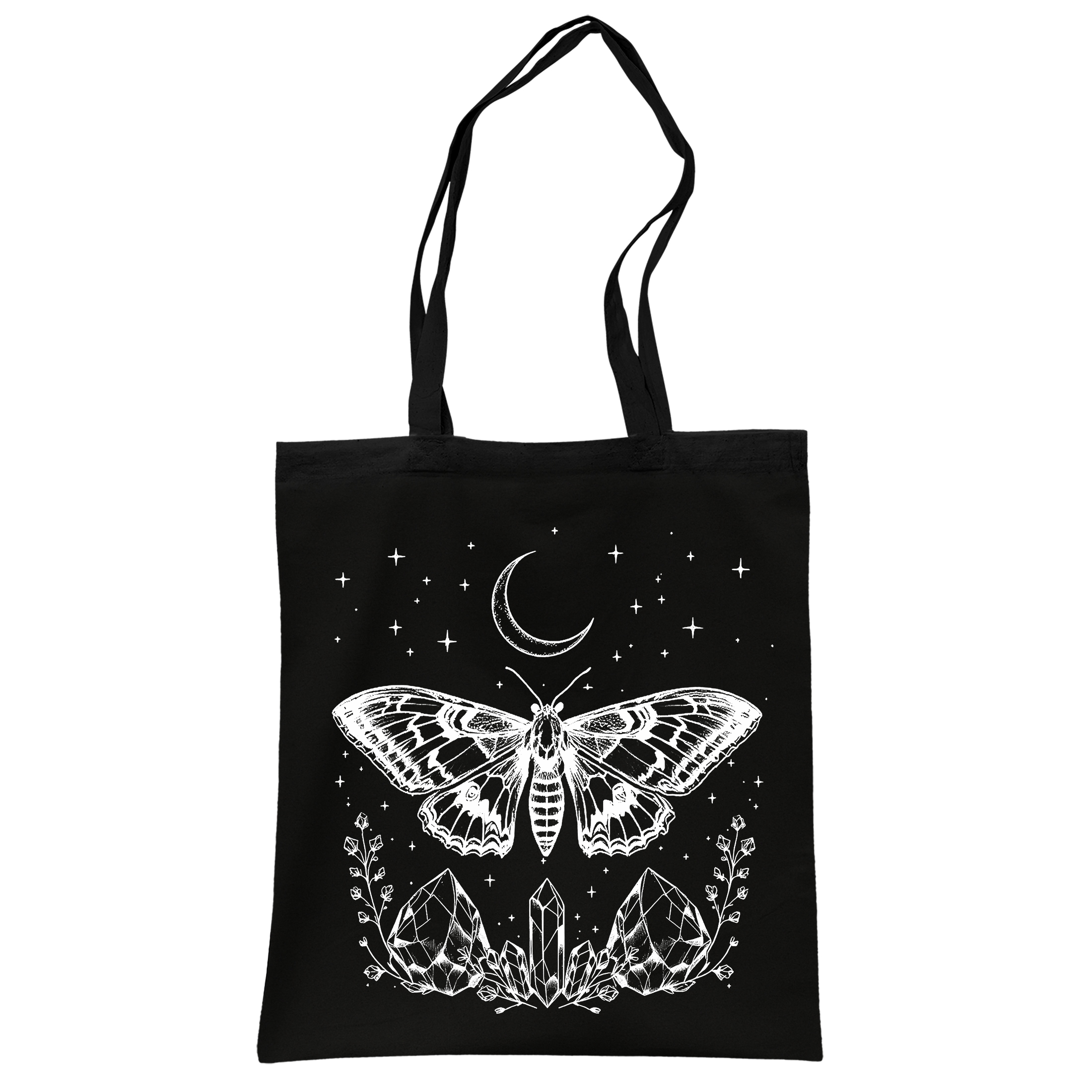Torba bawełniana czarna na zakupy Kryształy Motyl Księżyc Magia