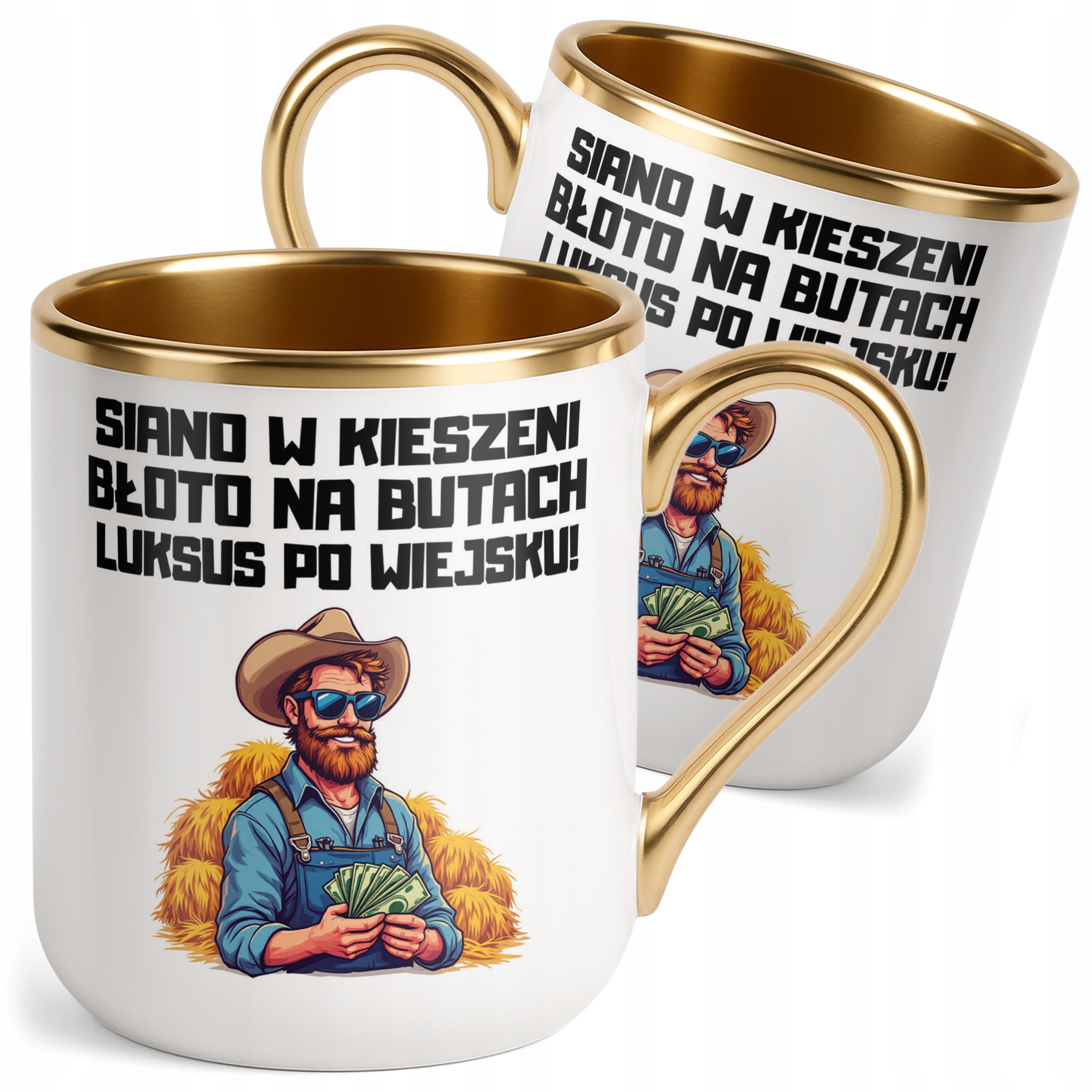 Kubek Premium Złoty Rolnik Dla Rolnika Traktor Zabawny Prezent