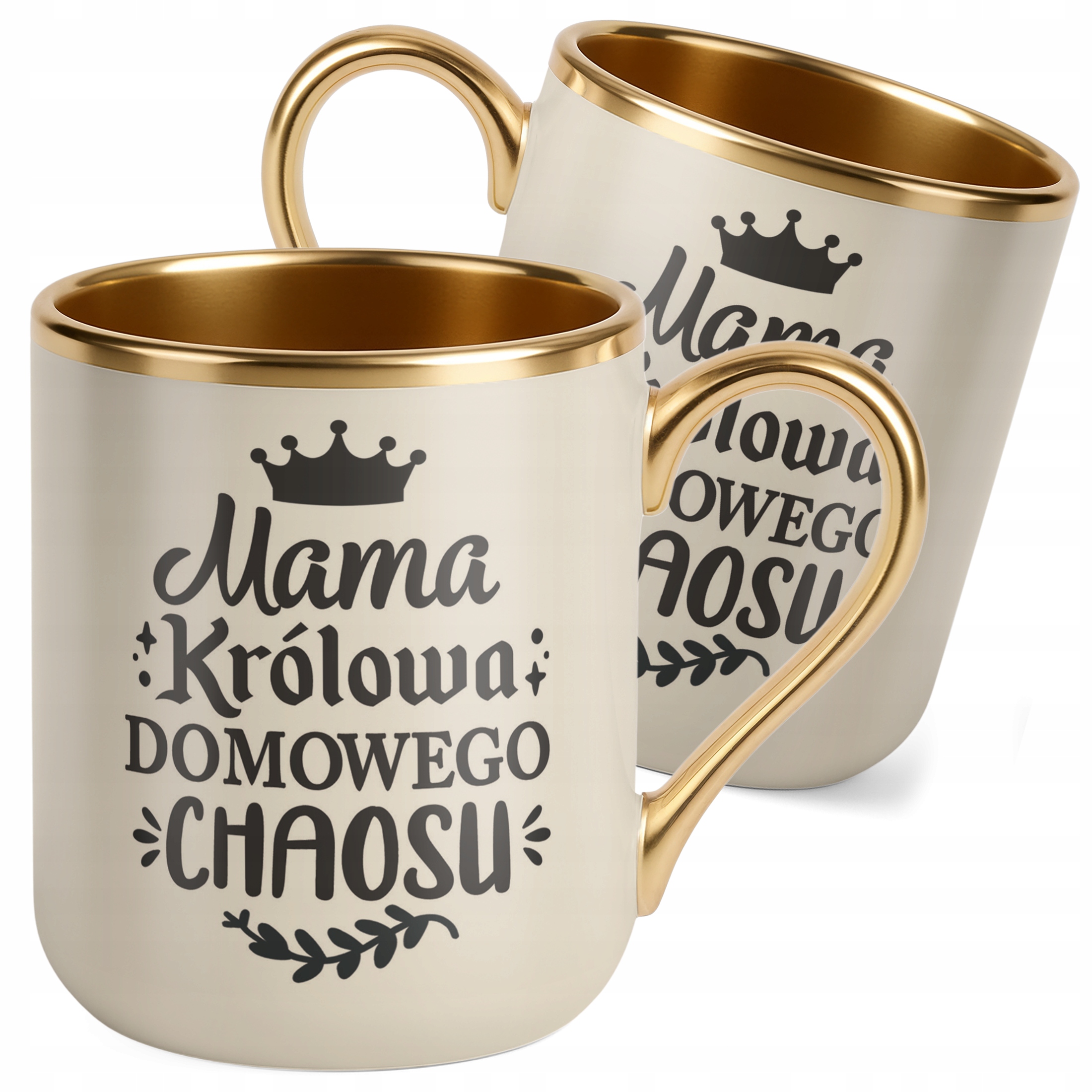 Kubek Premium Złoty Ecru Dzień Matki Prezent Królowa Domowego Chaosu