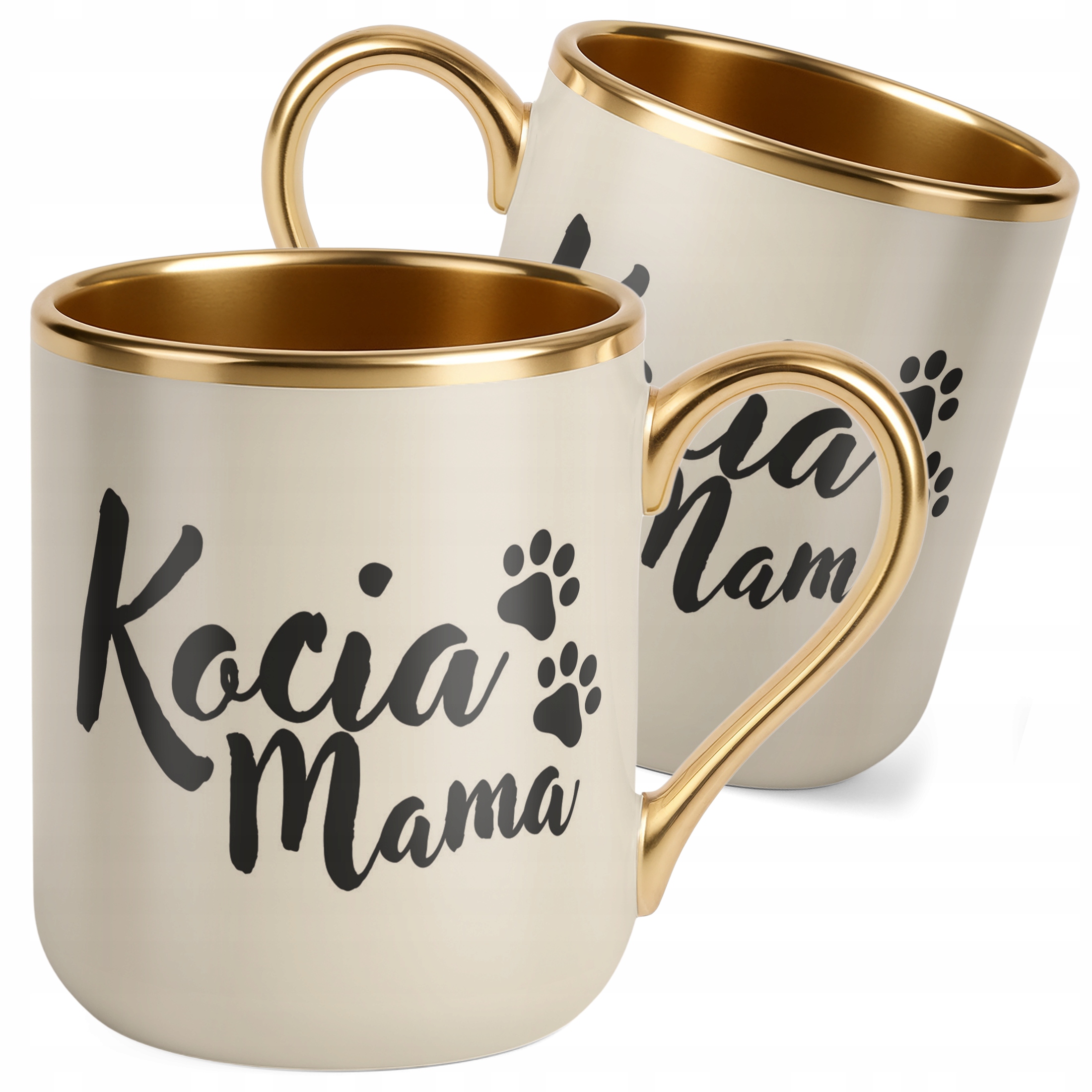 Kubek Premium Złoty Ecru Kocia Mama Dla Kociary Prezent Upominek