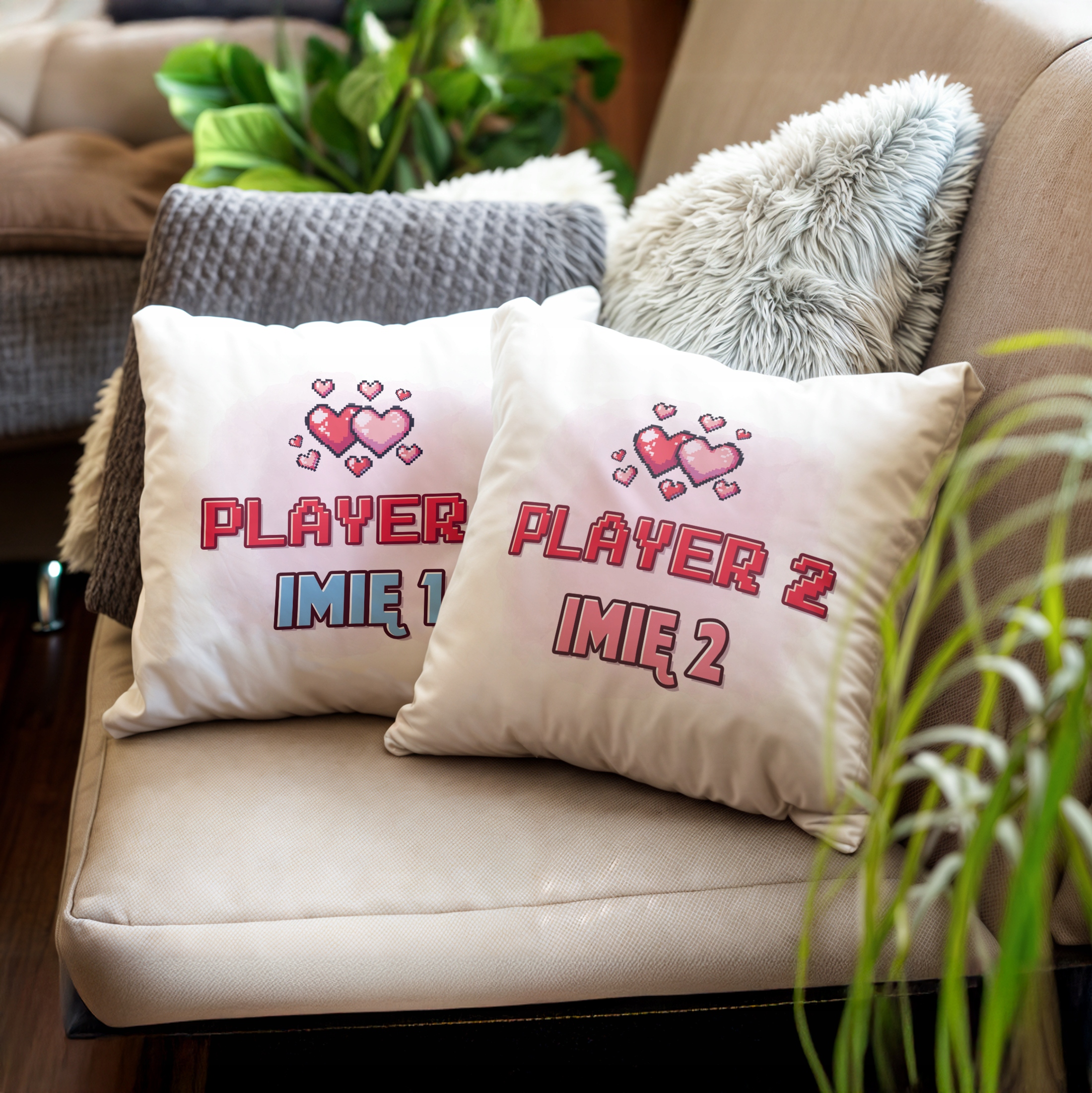 Zestaw Poduszek 38×38 cm Personalizowanych Z okazji Walentynek Dla Graczy
