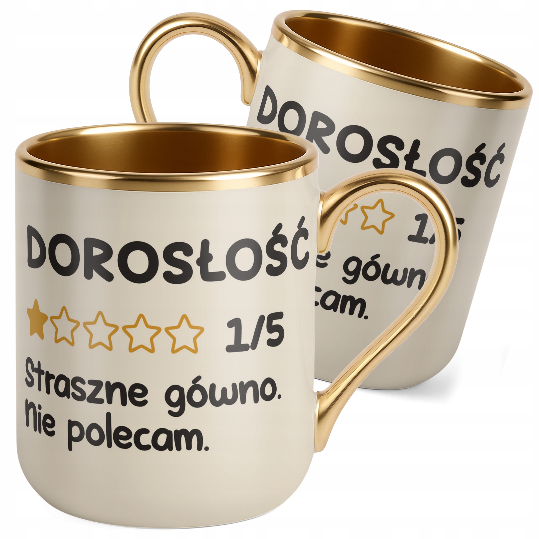 Kubek Premium Złoty Ecru Dorosłość Nie Polecam Śmieszny Zabawny