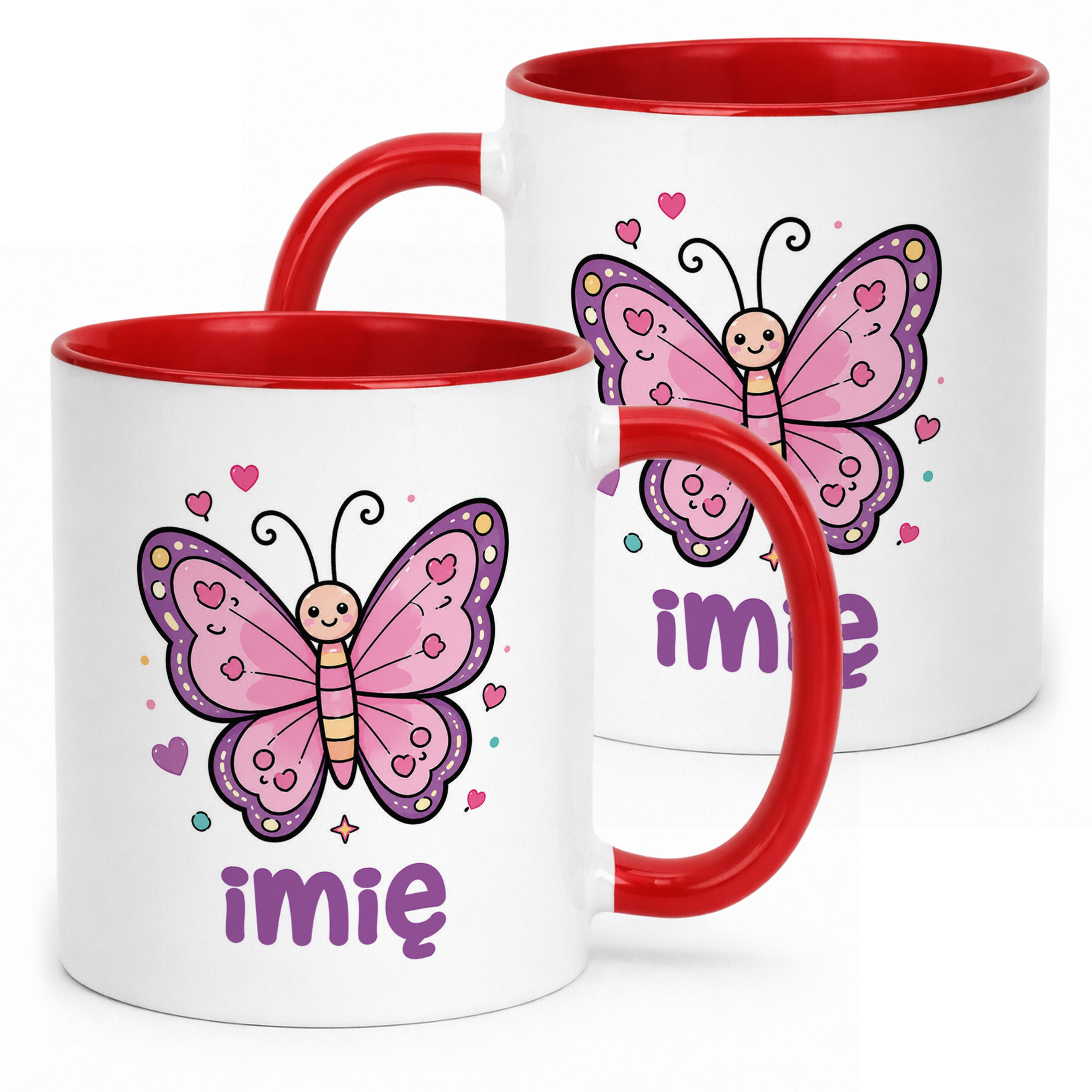 Kubek Czerwony z nadrukiem personalizowany Uroczy Motylek Prezent