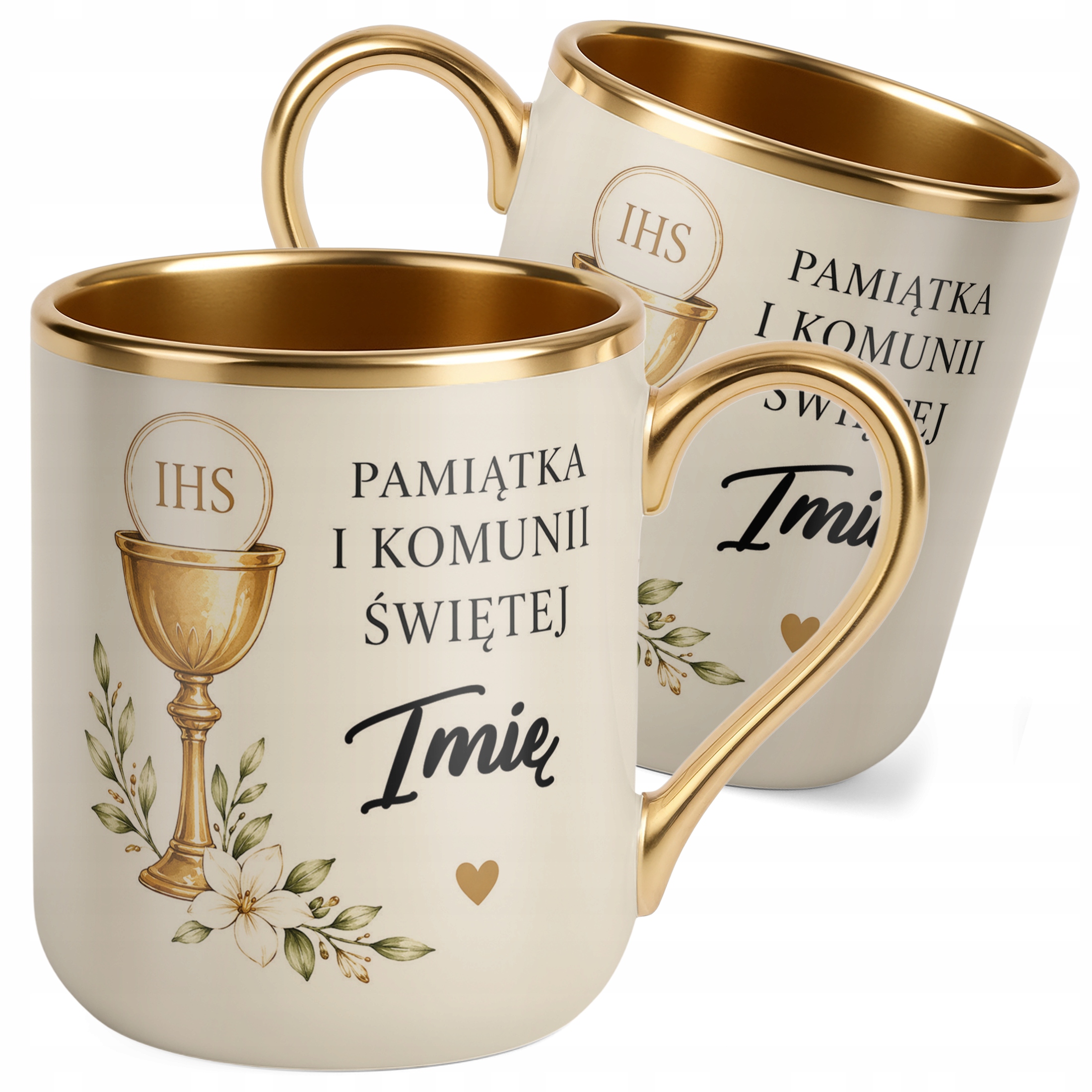 Kubek z imieniem dziecka Premium złoty ecru podziękowanie