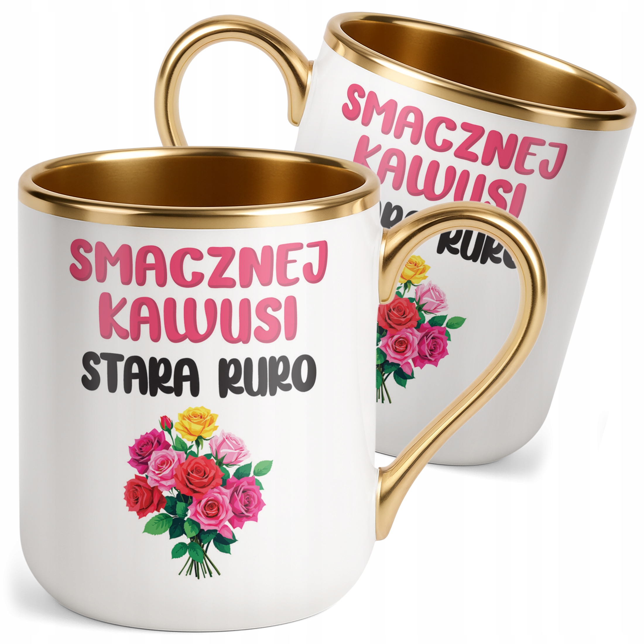 Kubek Premium Złoty Smacznej Kawusi Stara Ruro Śmieszny Zabawny Prezent