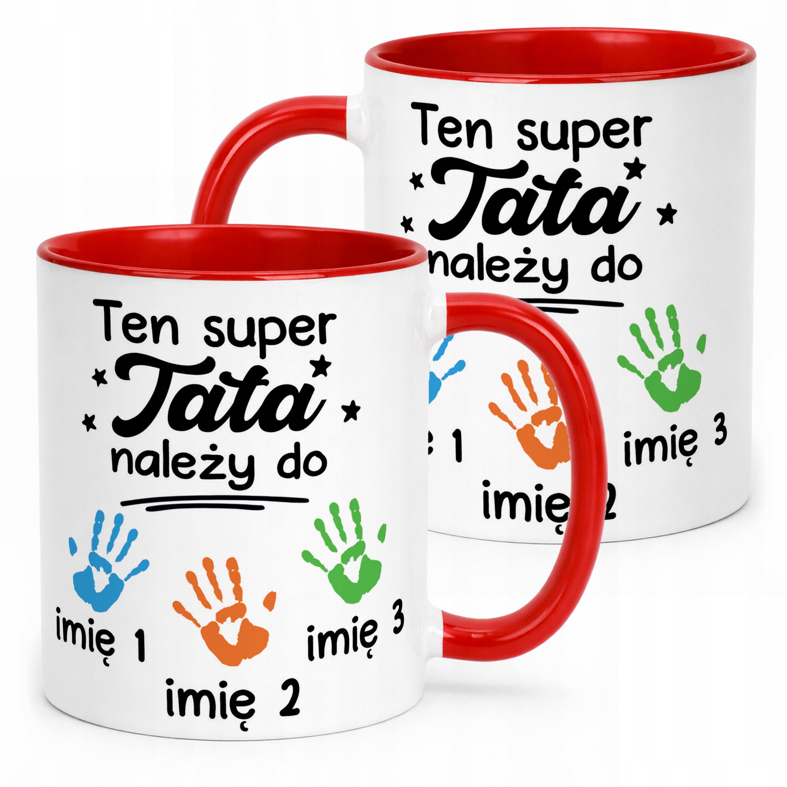 Kubek Czerwony Personalizowany Dzień Ojca Tata Należy Do 3 Dzieci