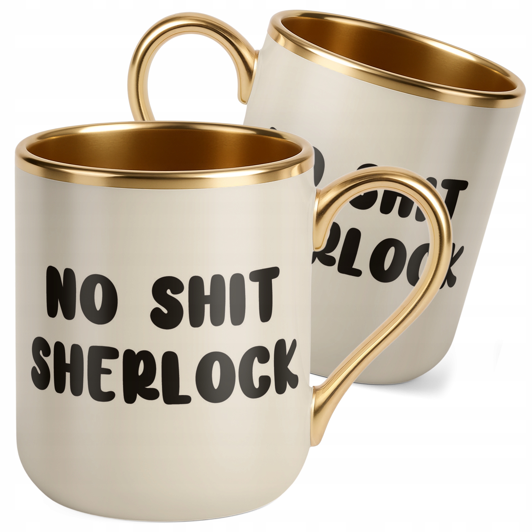 Kubek Premium Złoty Ecru No Shit Sherlock Śmieszny Zabawny