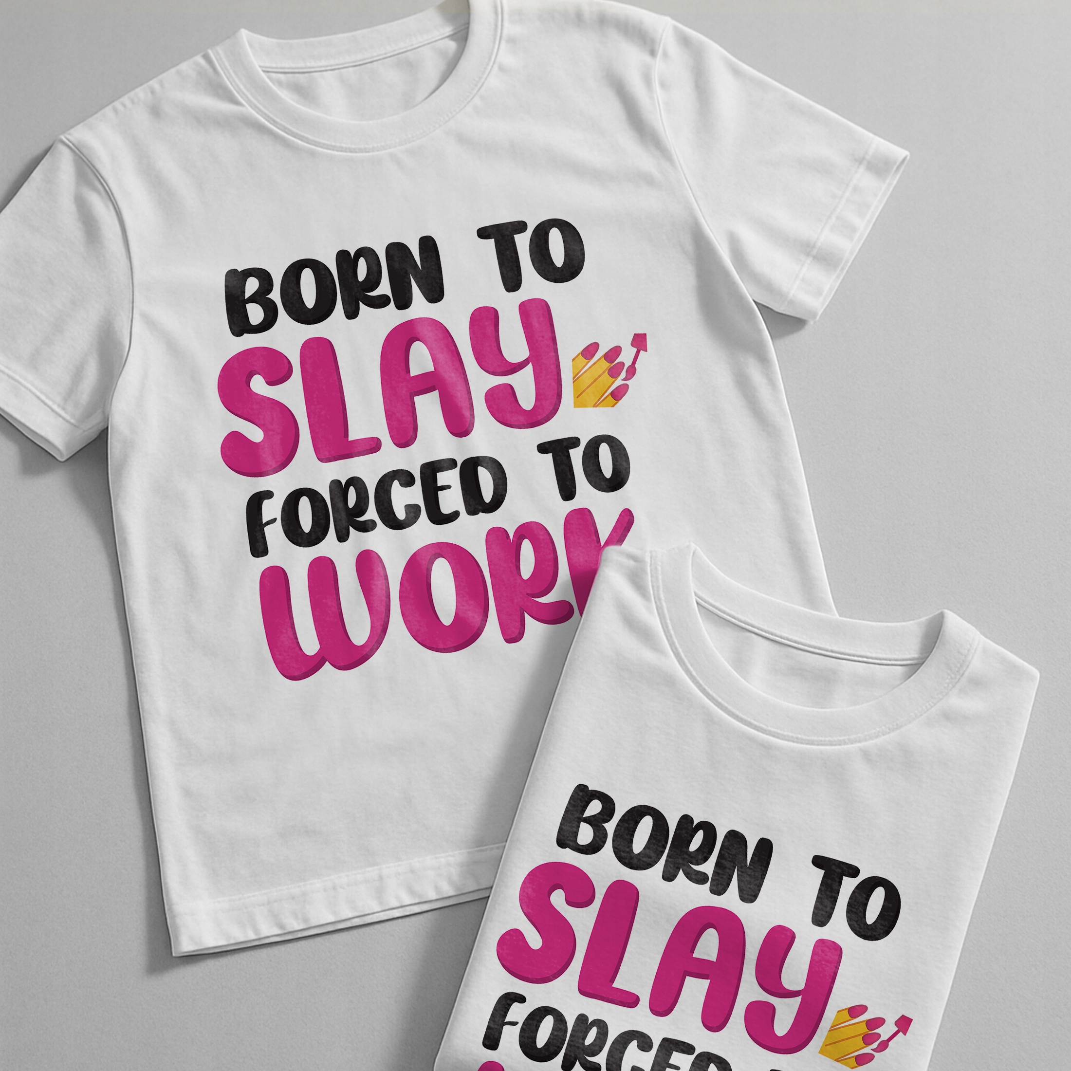 Koszulka biała męska Born To Slay Forced To Work Zabawny Prezent r. 3XL