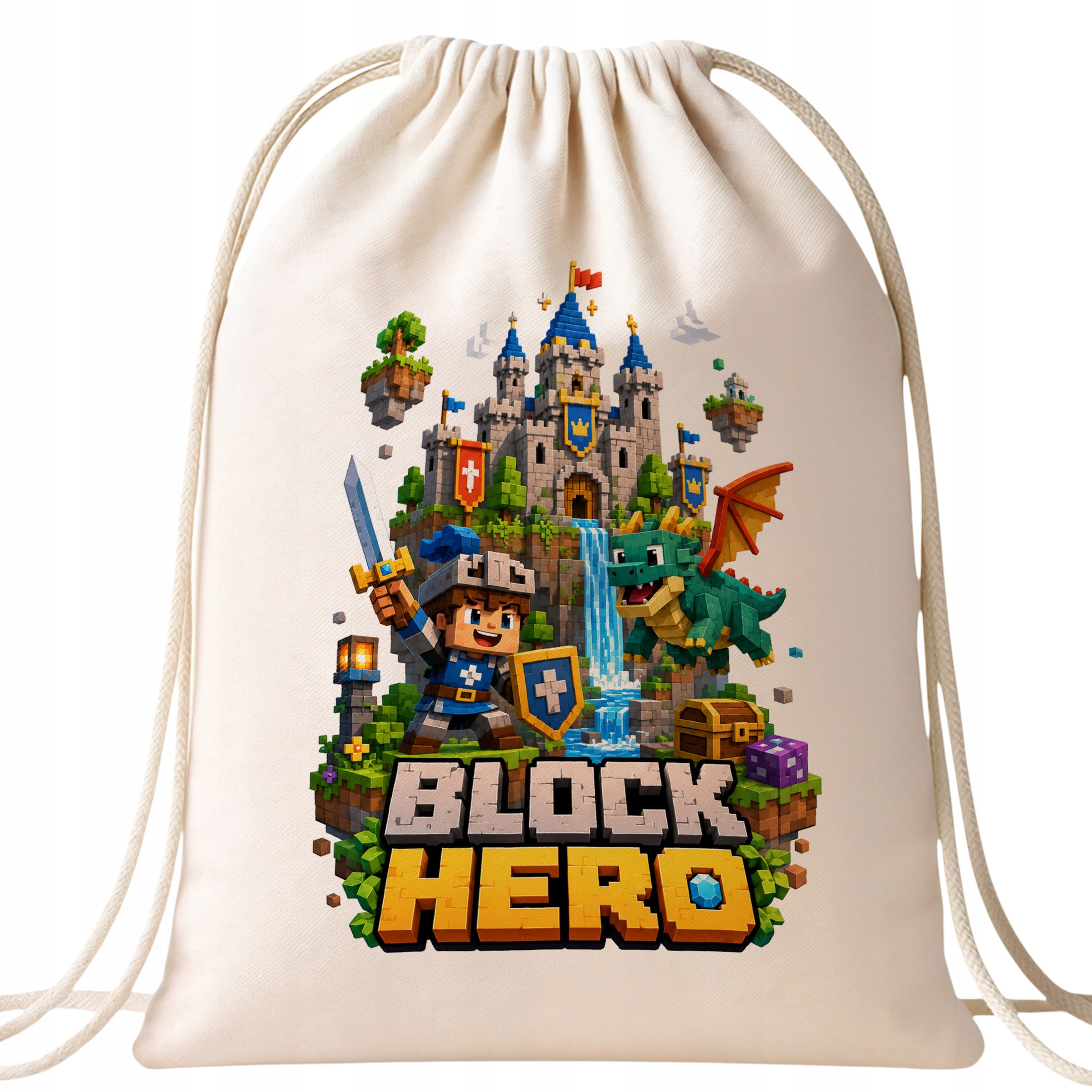 Zestaw Plecak Worek Kubek Czerwony Z Nadrukiem BLOCK HERO Gra Dla Dzieci