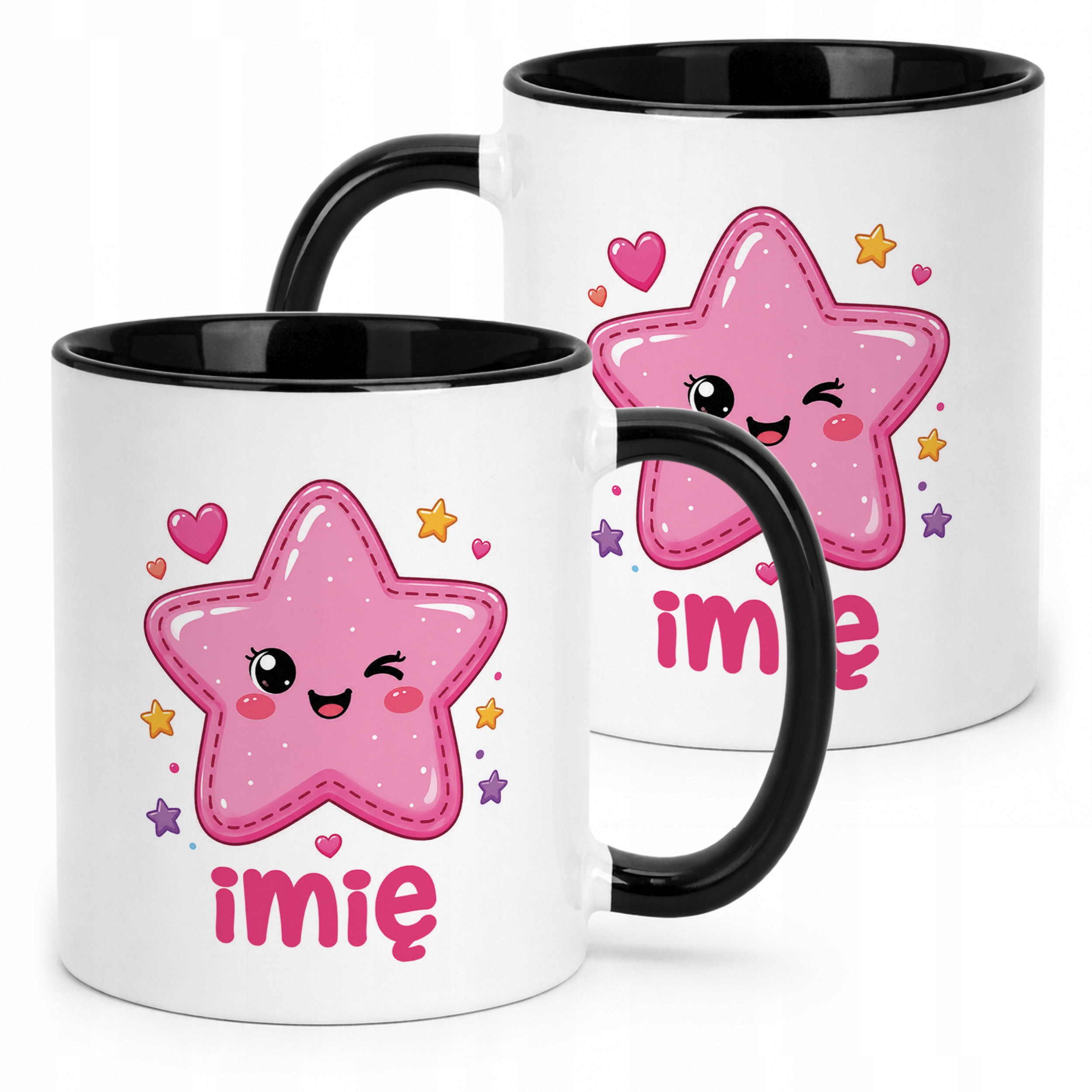 Kubek Czarny z nadrukiem personalizowany Kawaii Gwiazdka Dla Dzieci Prezent
