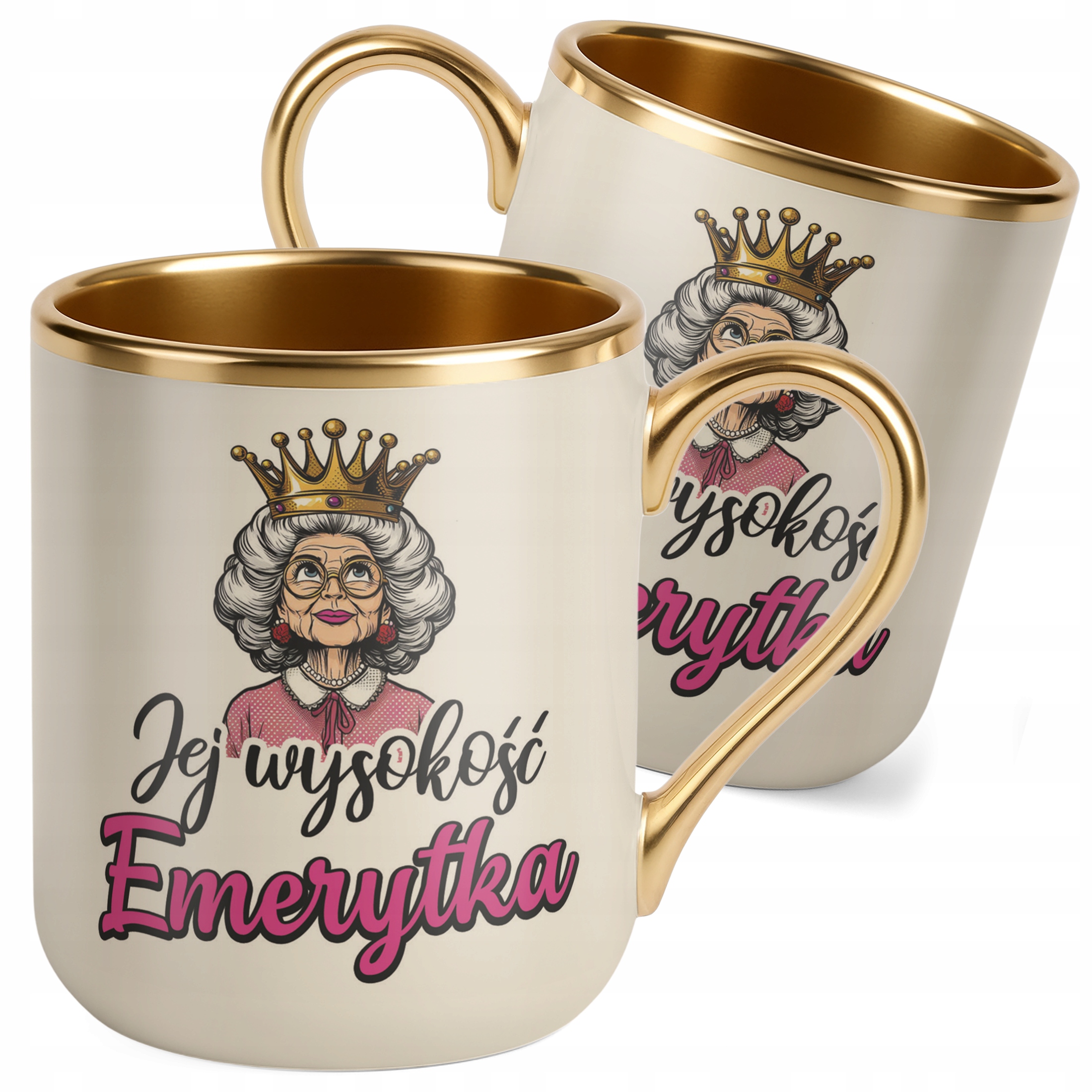 Kubek Premium Złoty Ecru Z okazji Emerytury Dla Emerytki Prezent