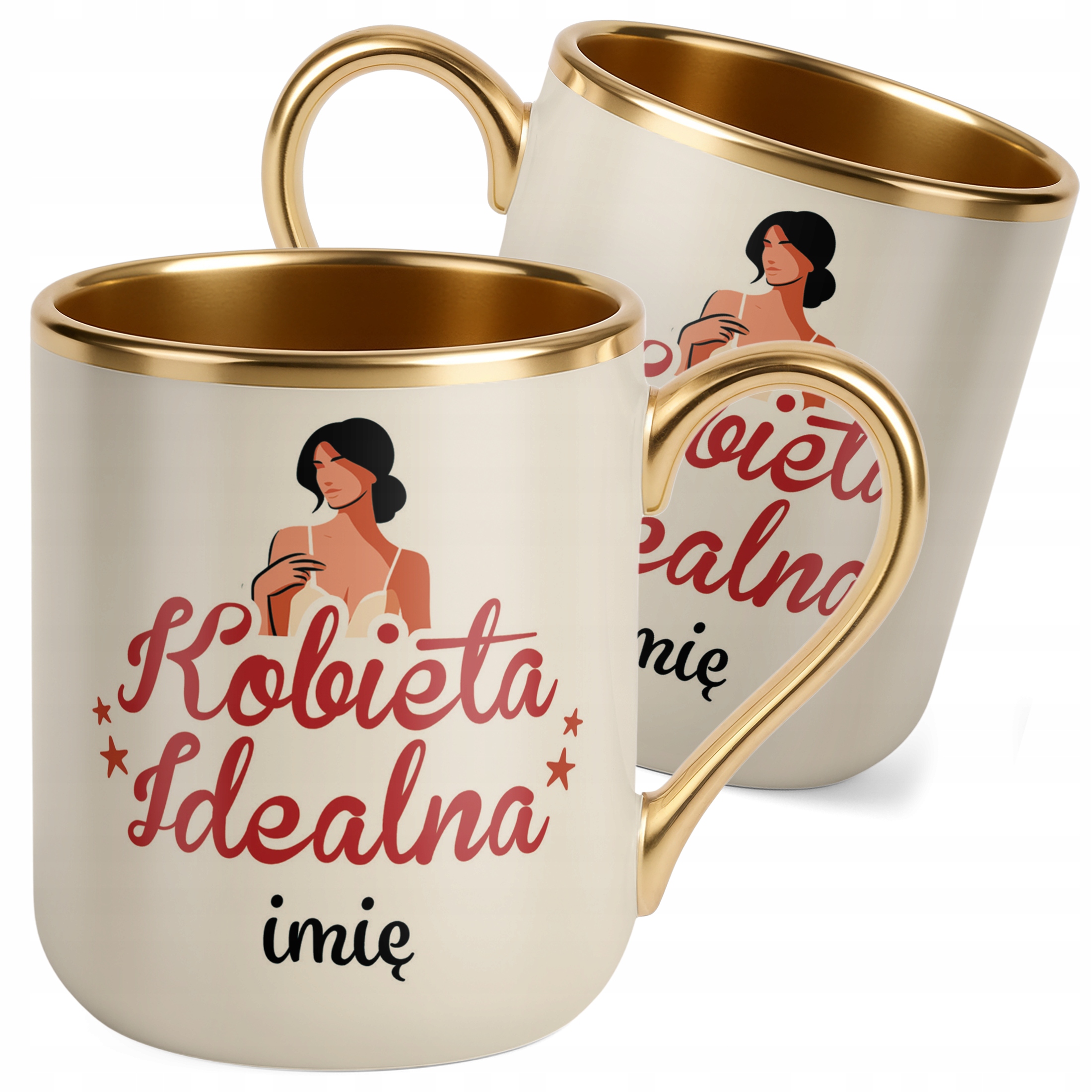Kubek Premium Złoty Ecru Personalizowany Dzień Kobiet Zabawny