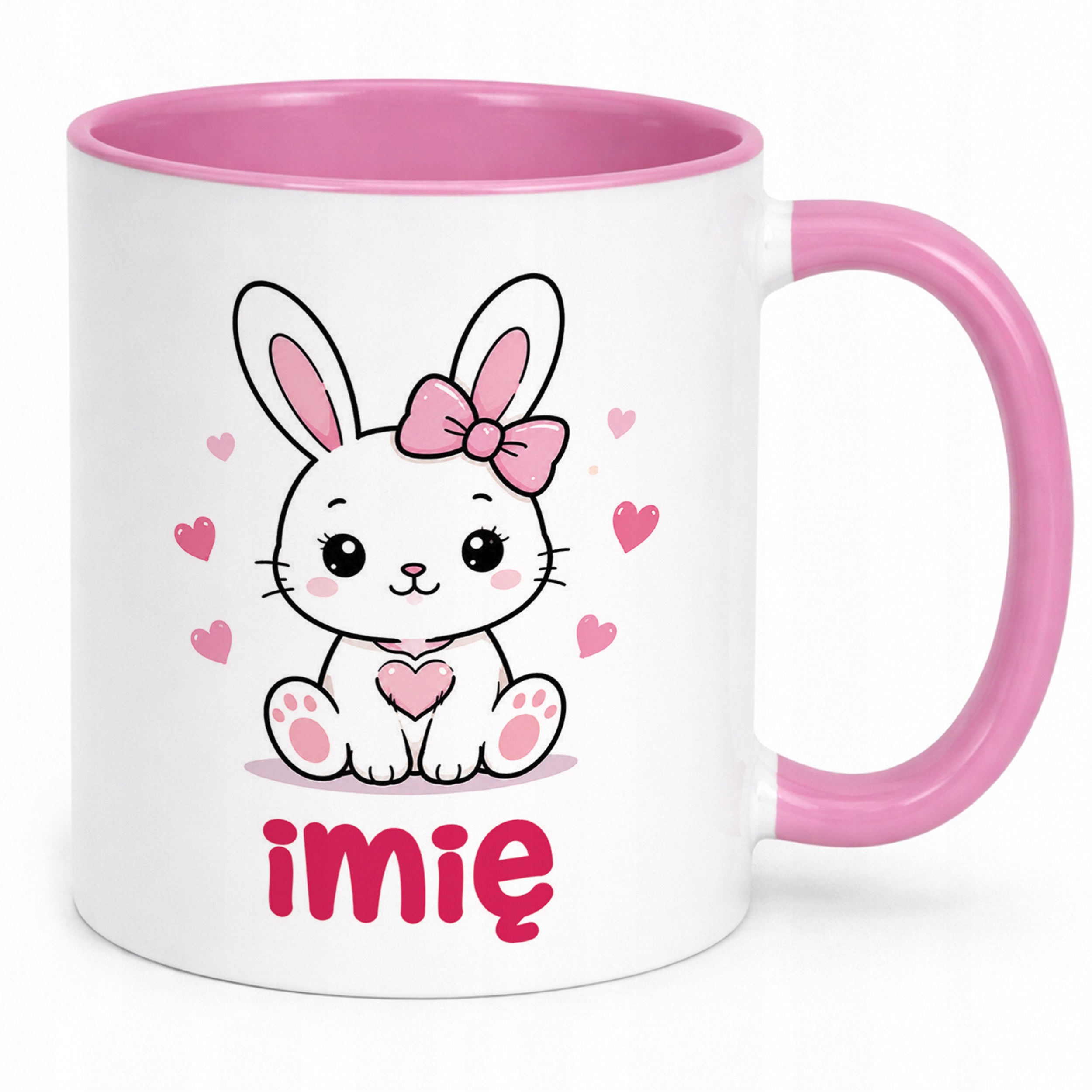 Zestaw Personalizowany Kubek Różowy Poduszka Króliczek Prezent