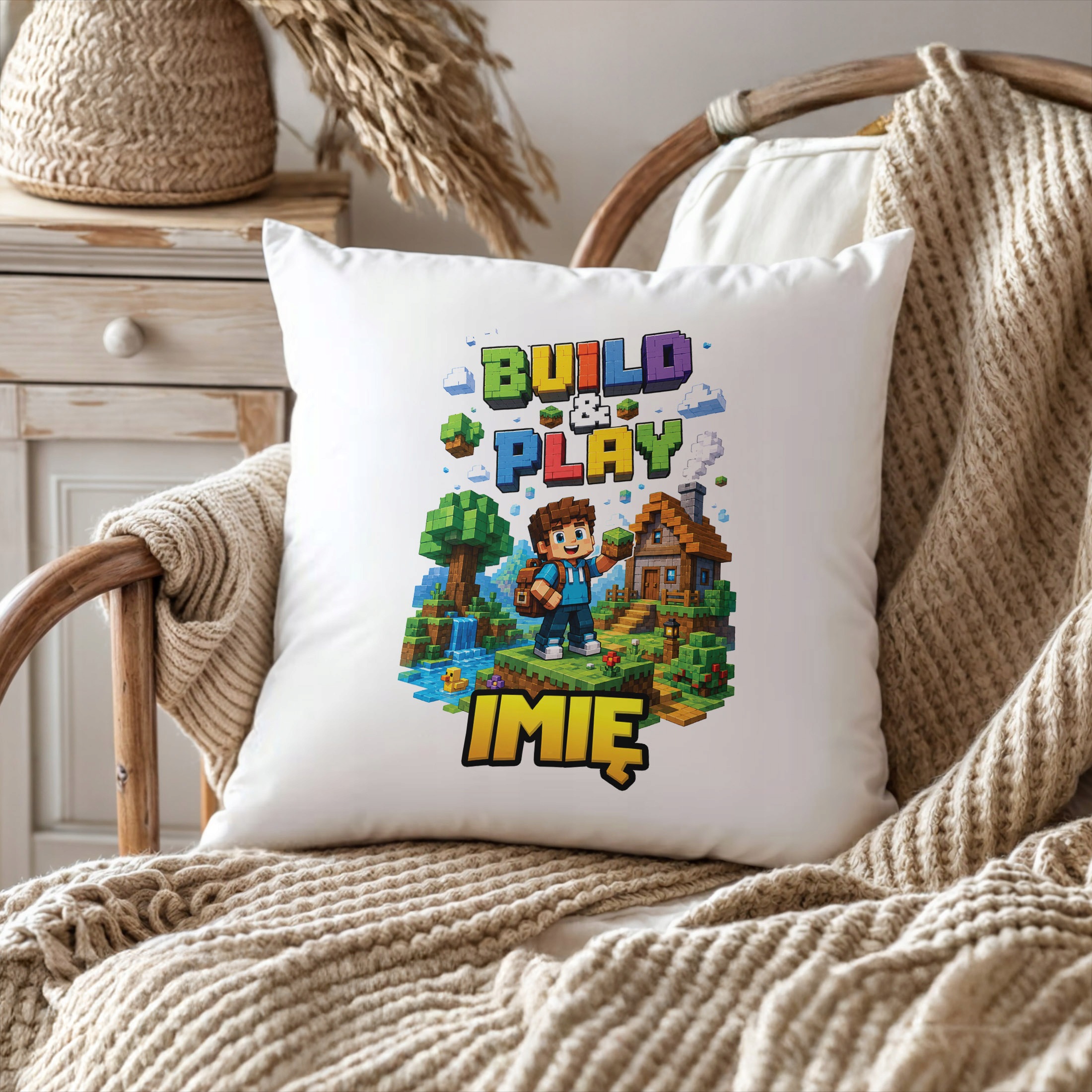 Poduszka Jasiek Personalizowana z nadrukiem 38x38cm PIXEL GRA Prezent