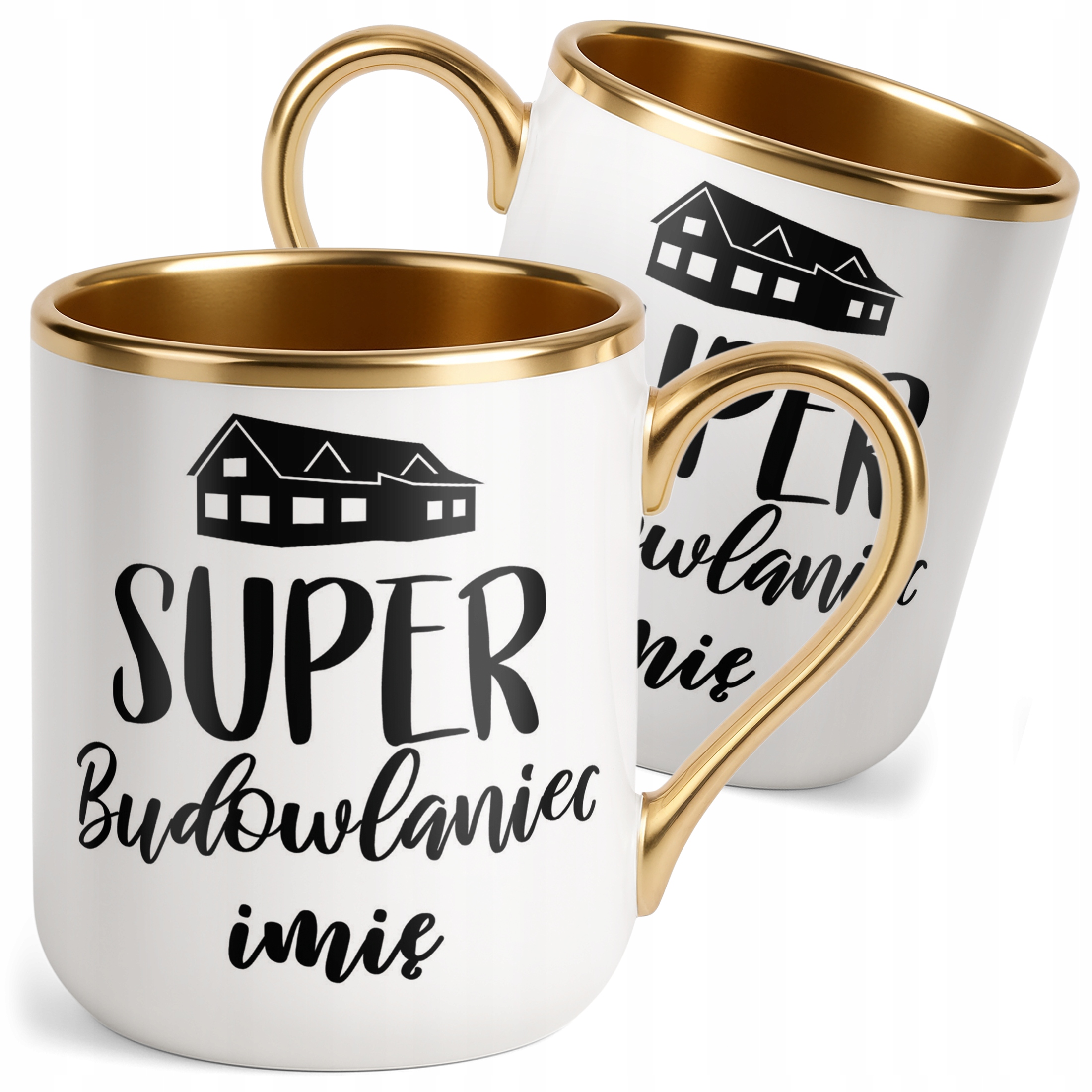Kubek Premium Złoty Personalizowany Super Budowlaniec Prezent Upominek