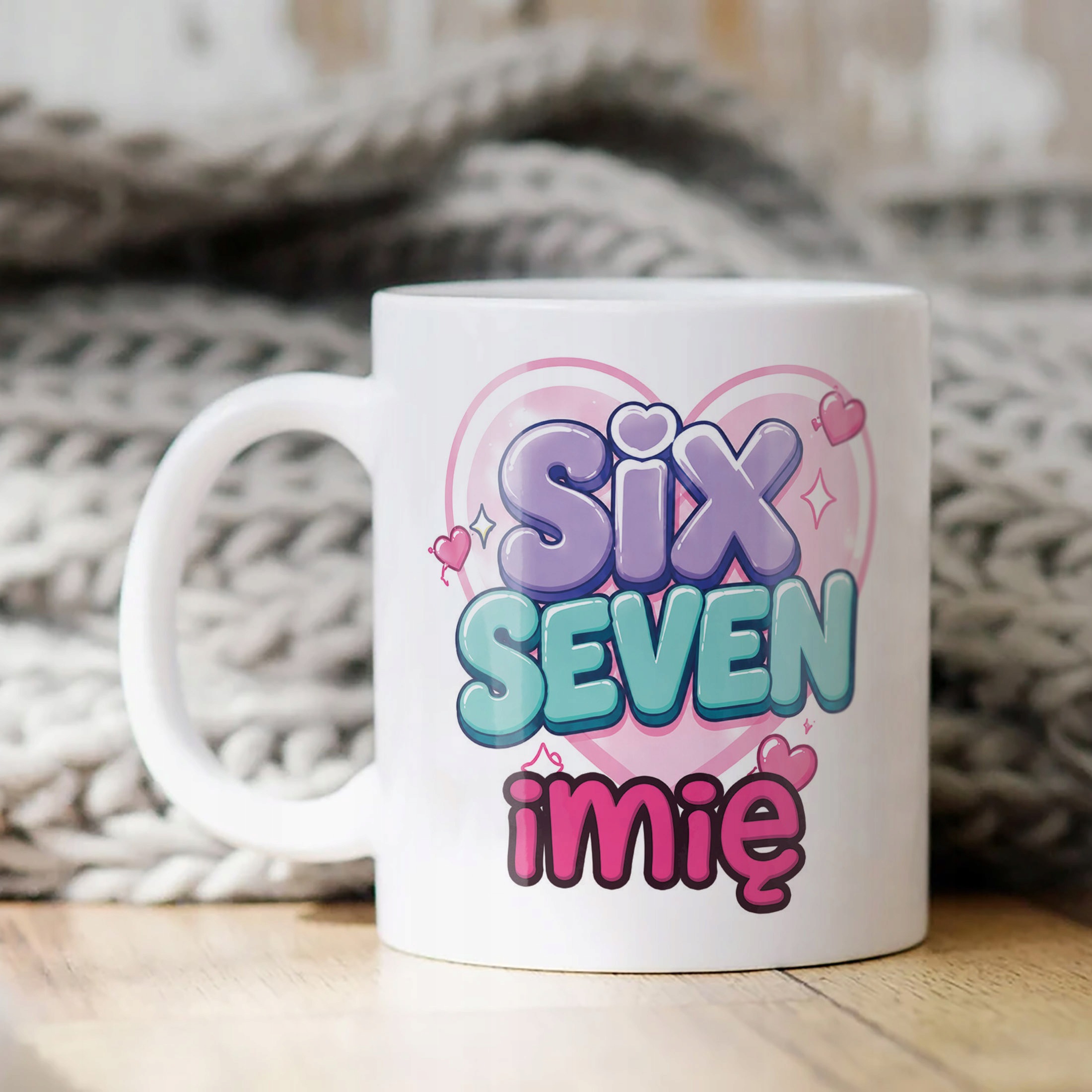 Biały Kubek z nadrukiem personalizowany SIX SEVEN Dla Dzieci Prezent