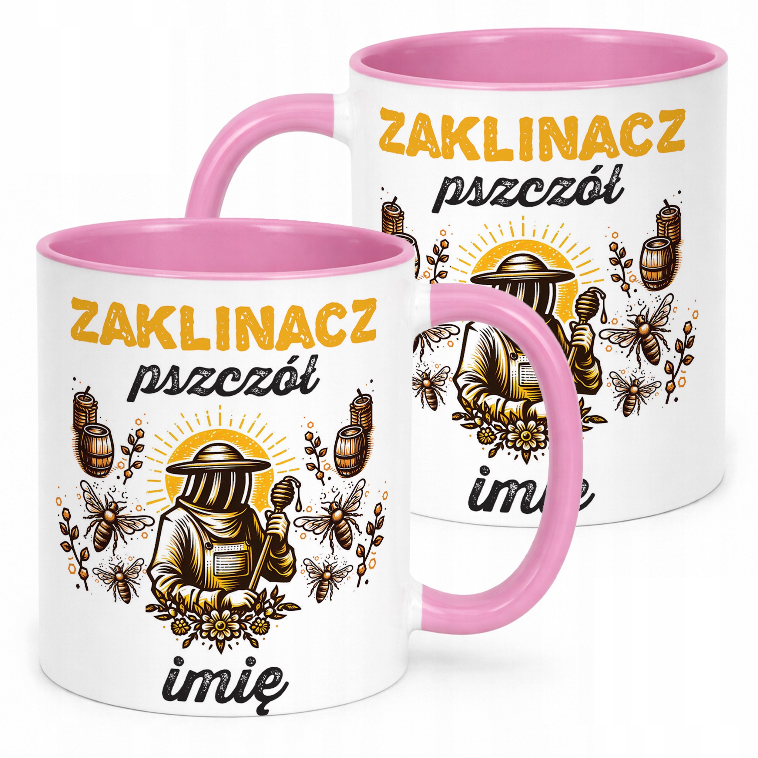 Kubek Różowy Personalizowany Dla Pszczelarza Pszczoły Pasieka Prezent