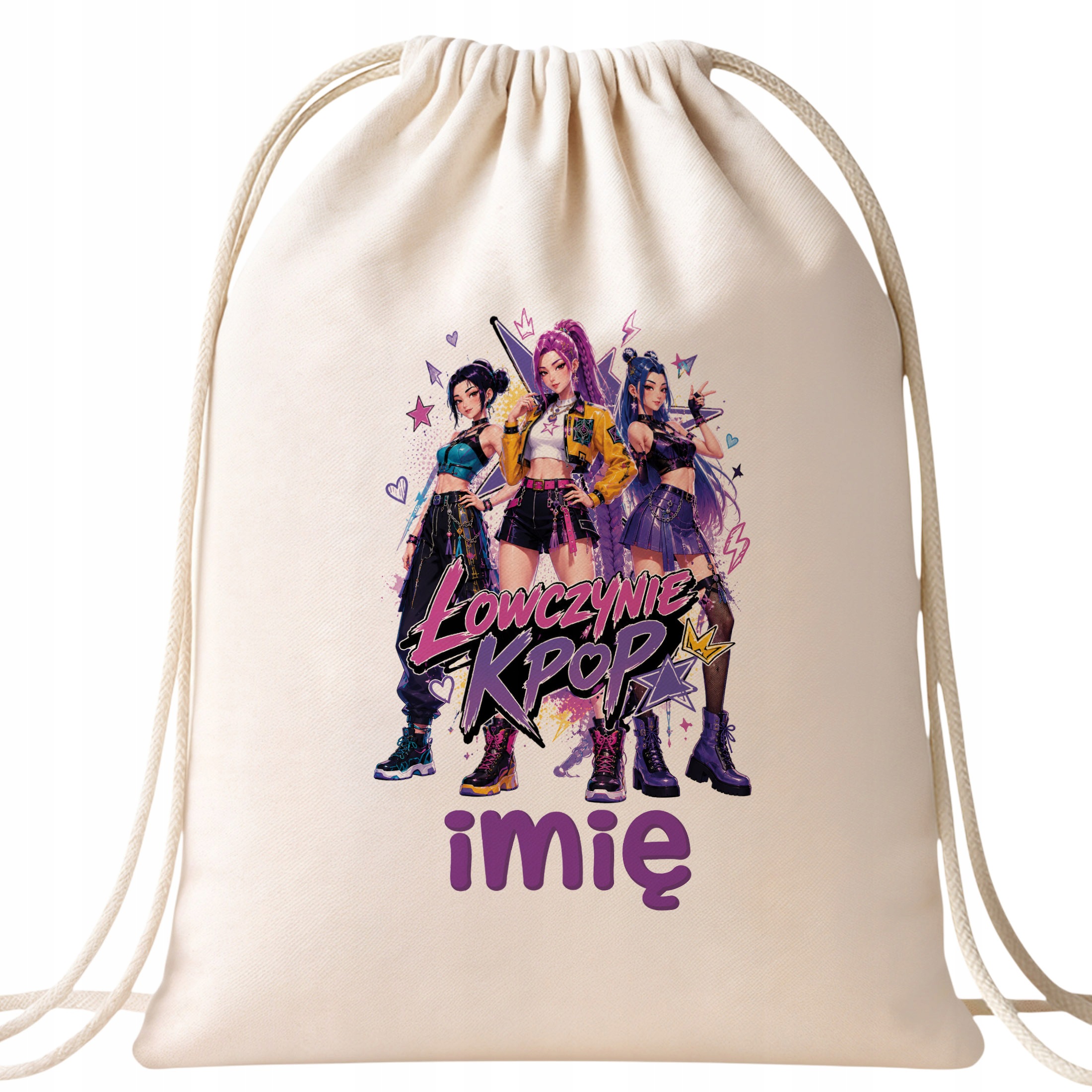 Zestaw Personalizowany Plecak Worek Kubek Różowy Łowczynie Kpop Prezent